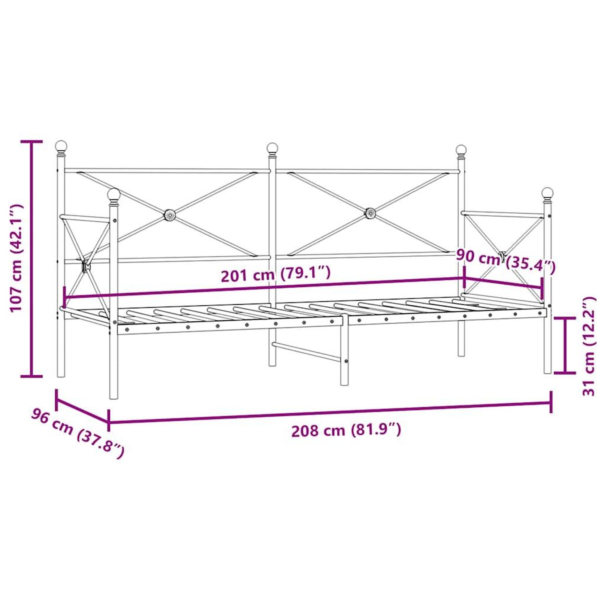 Voir la diapositive 6 : VIDAXL Lit de repos sans matelas blanc 90x200 cm acier