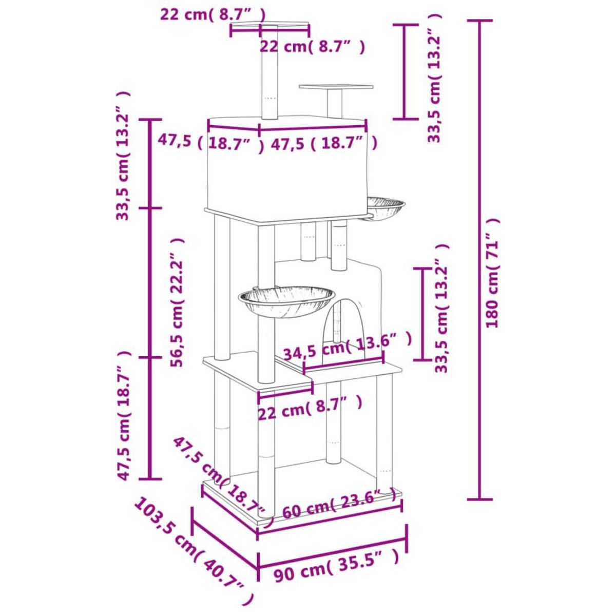 VIDAXL Arbre a chat avec griffoirs en sisal Gris fonce 180 cm
