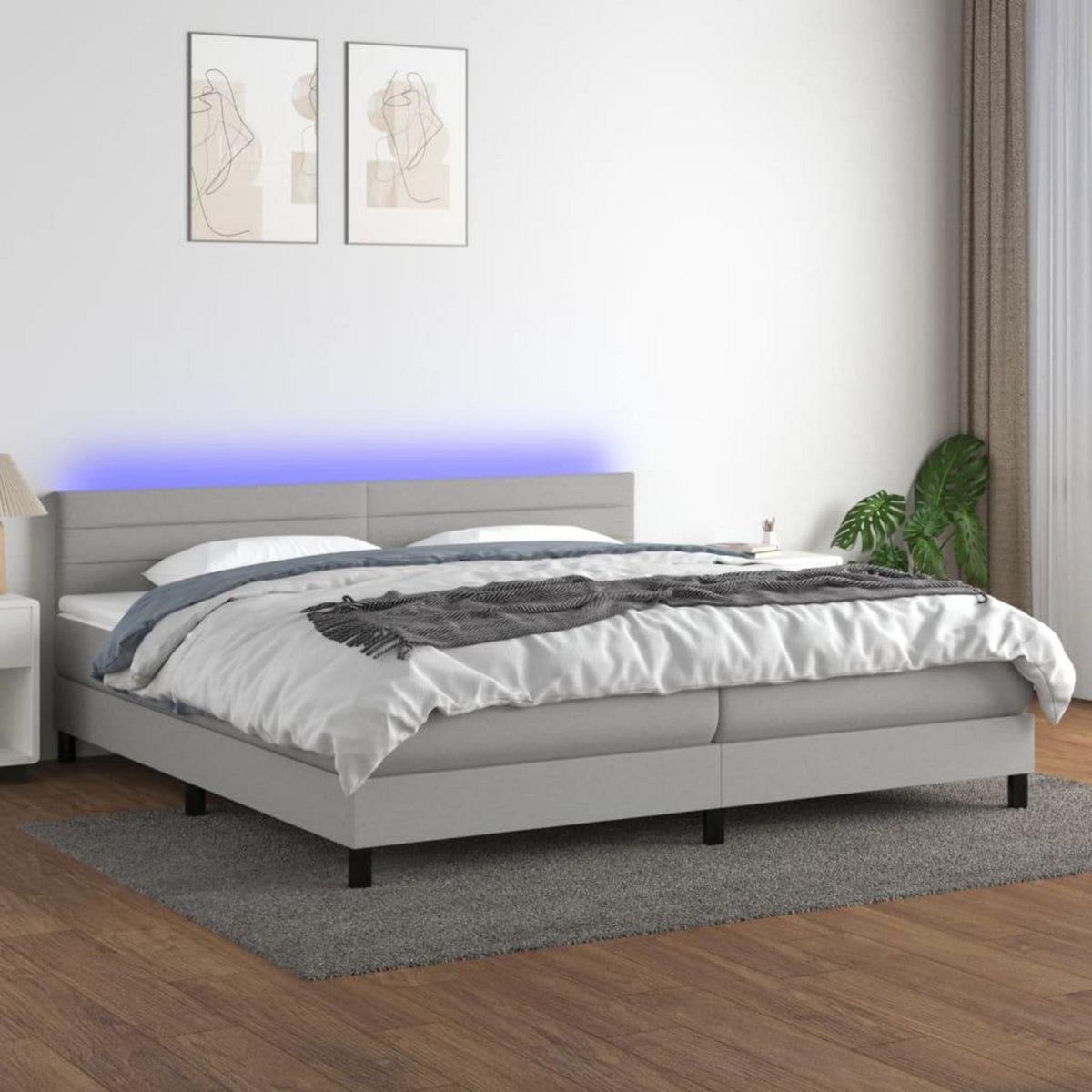 VIDAXL Sommier a lattes de lit matelas LED Gris clair 200x200 cm Tissu