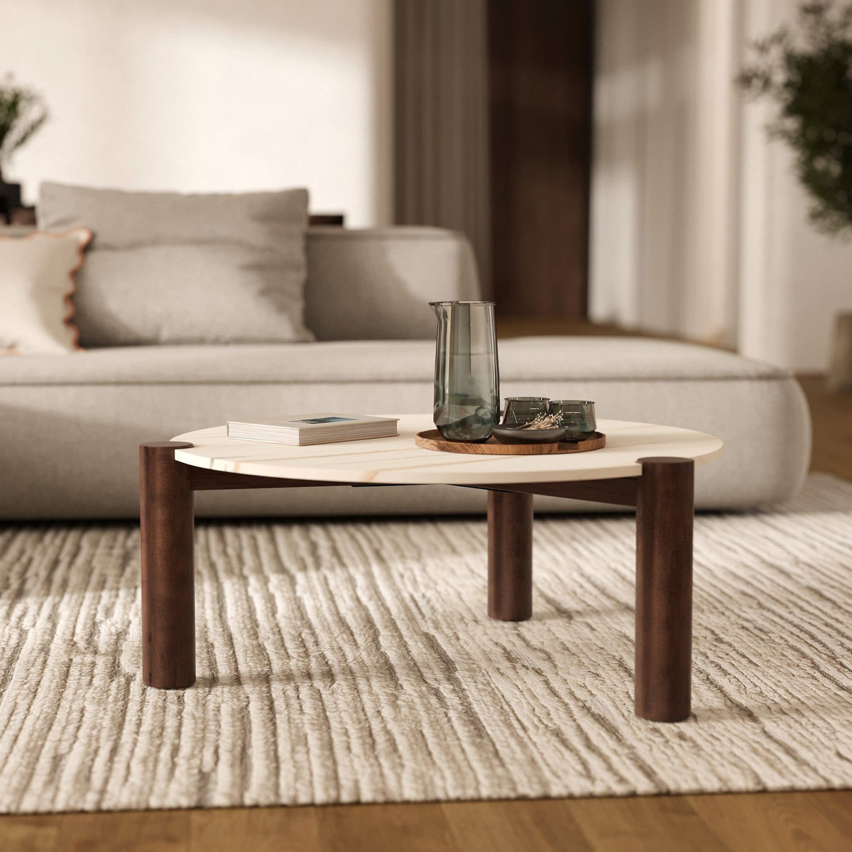 Rendez vous déco Table basse ronde en marbre et bois de manguier D86 cm-Pauline