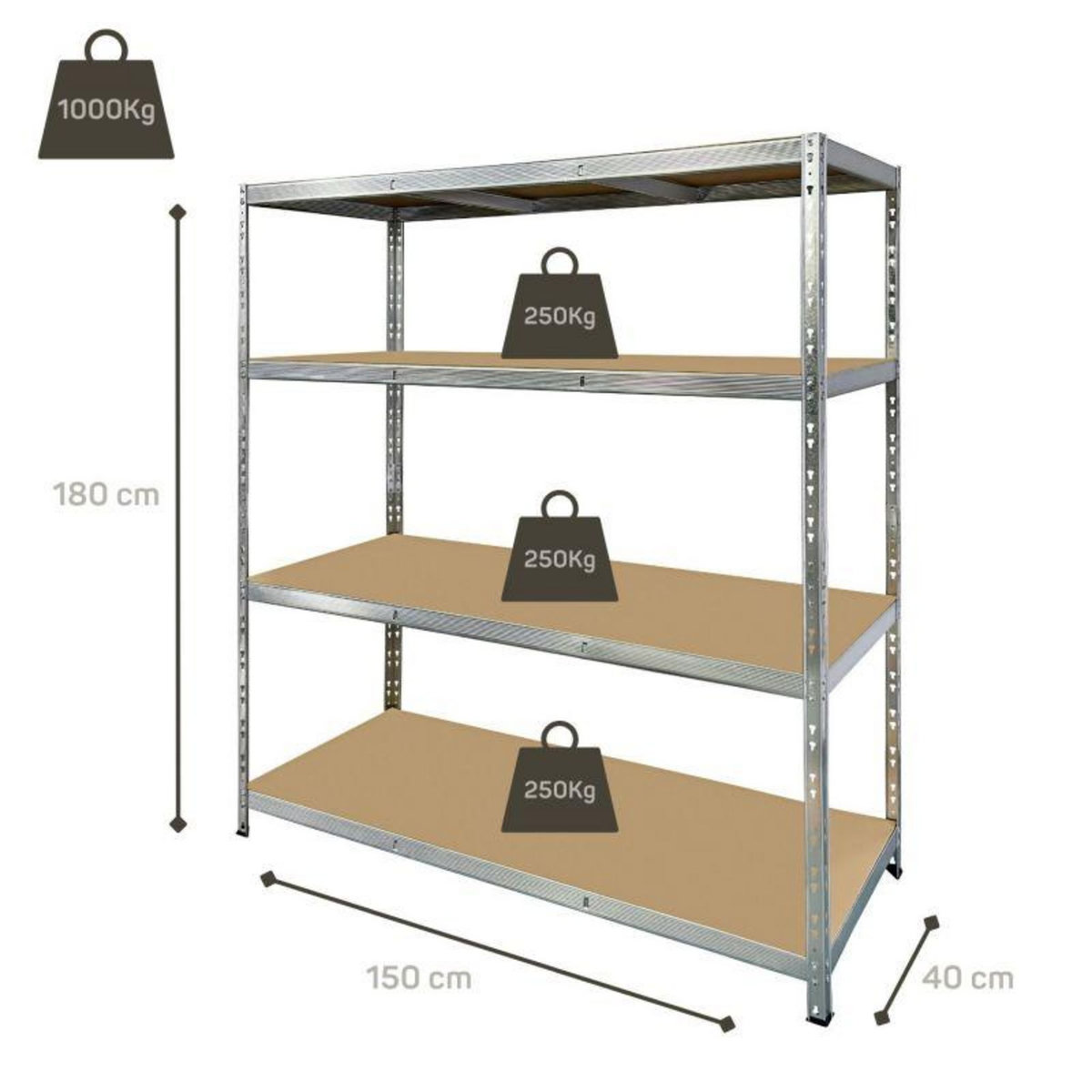 EUROSPEN Etagère de rangement modulable et polyvalente pour atelier, garage cave ...Charges Lourdes -180x150x40cm - Gris