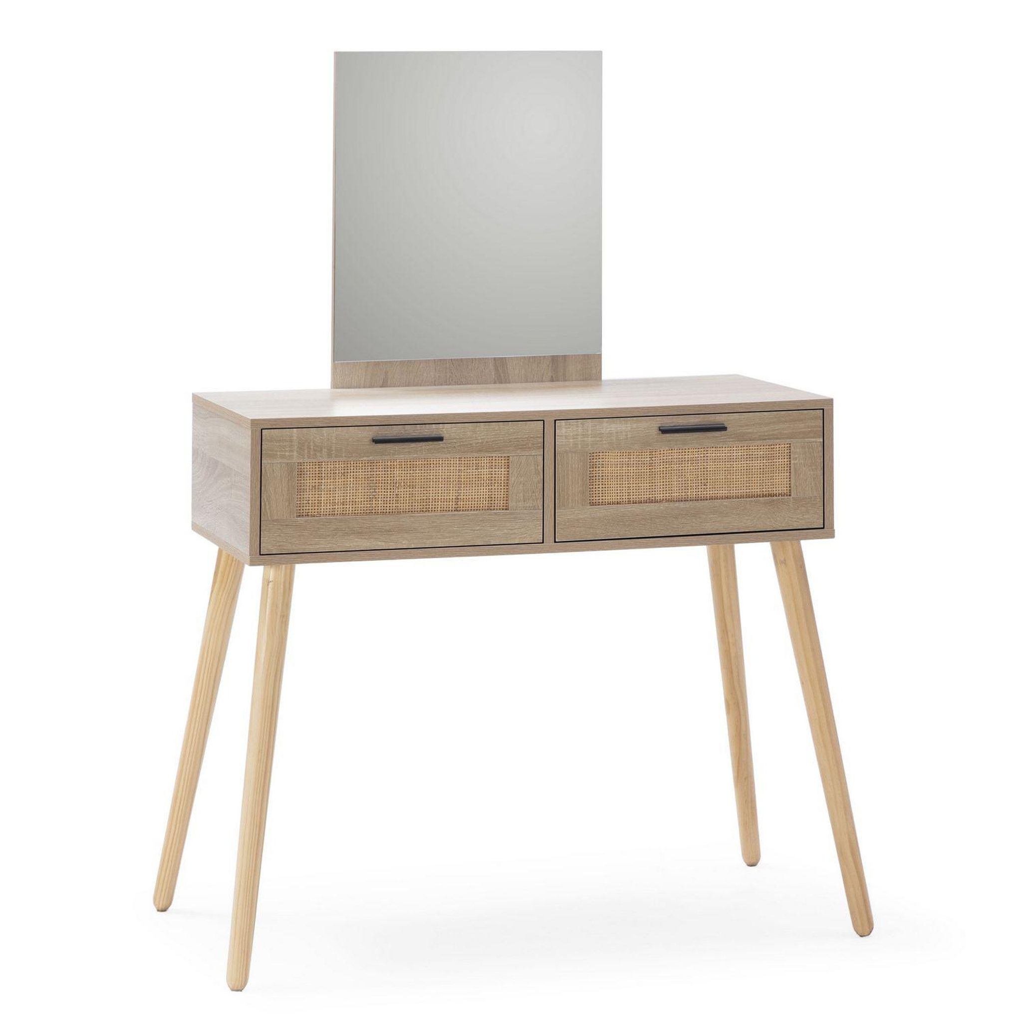 VS VENTA-STOCK Meuble d'entrée Dalia 2 tiroirs + miroir, couleur chêne, 90 cm longueur