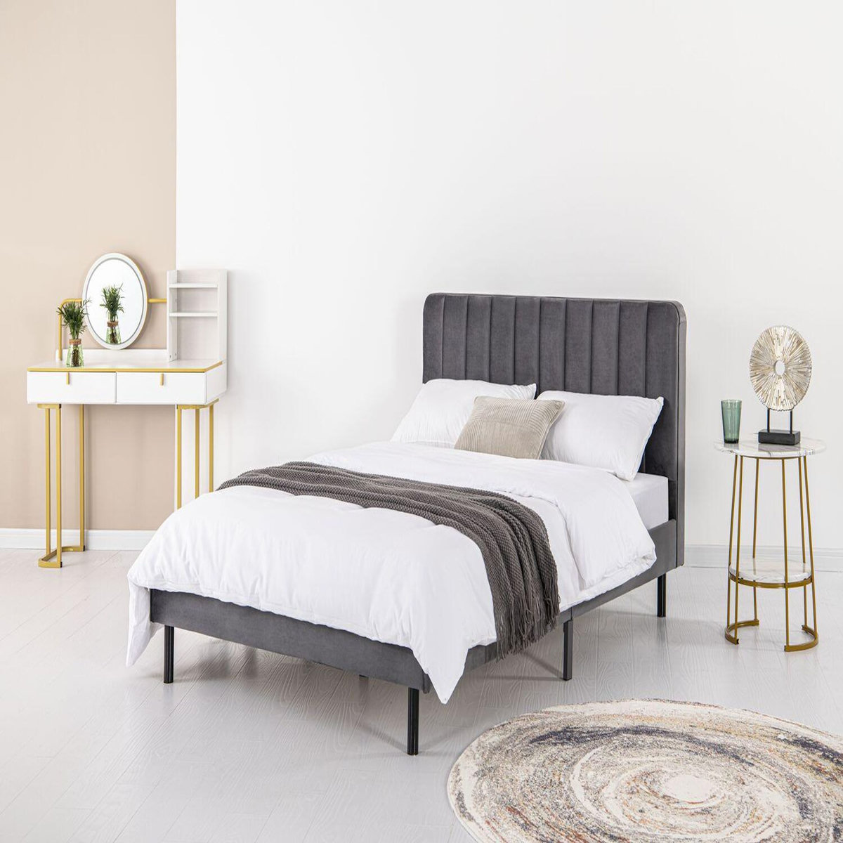 CONCEPT USINE Lit 160x200 cm en velours gris OXFORD