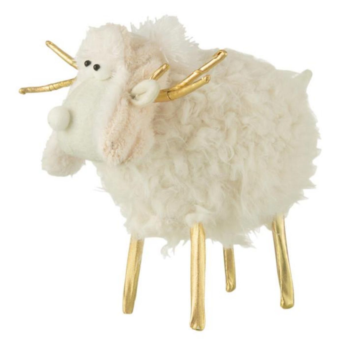 Paris Prix Statuette Déco Renne  Bonnet  25cm Crème