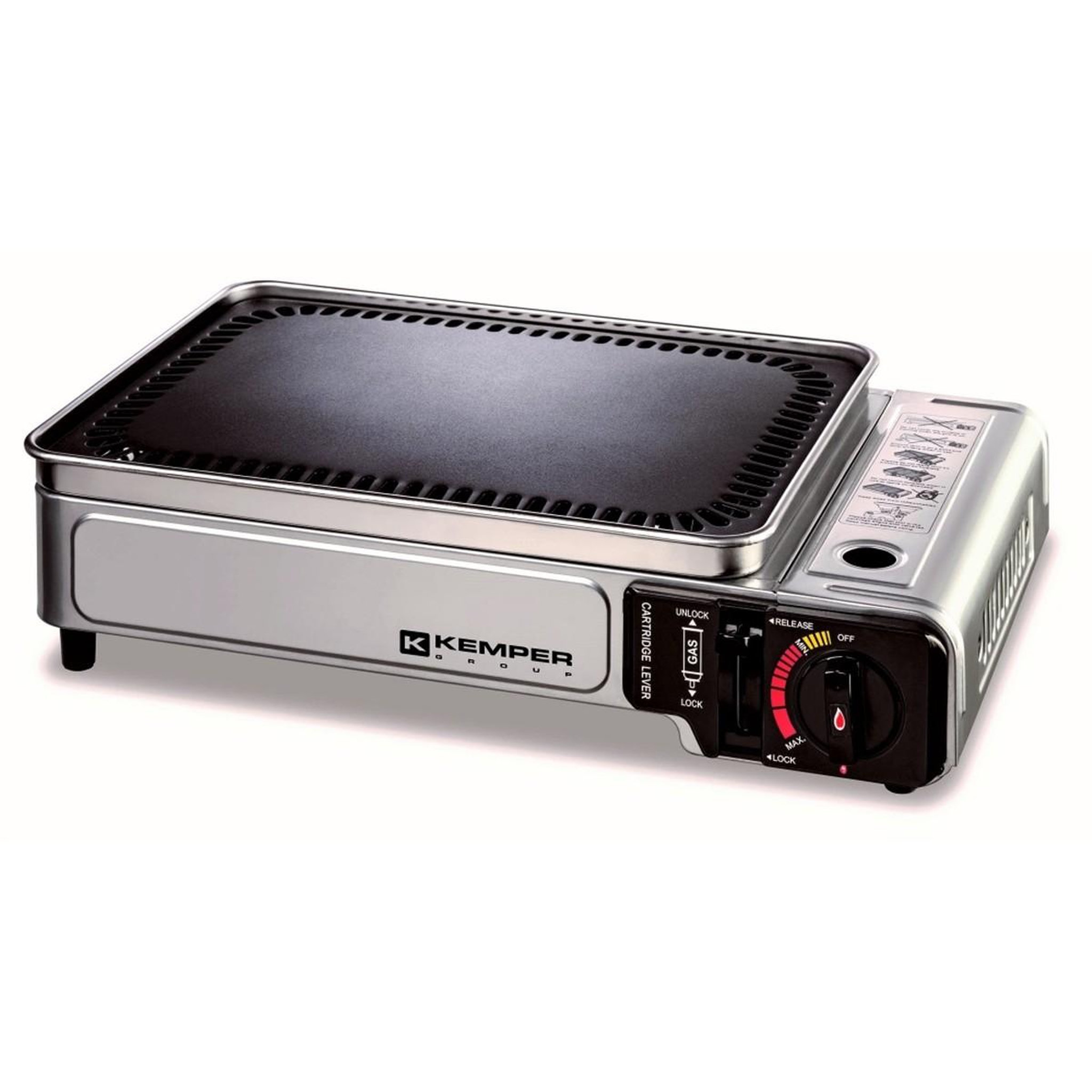 Voir la diapositive 6 : Kemper Plancha à gaz portable 2300W + 4 cartouches de gaz + Valise de transport KEMPER