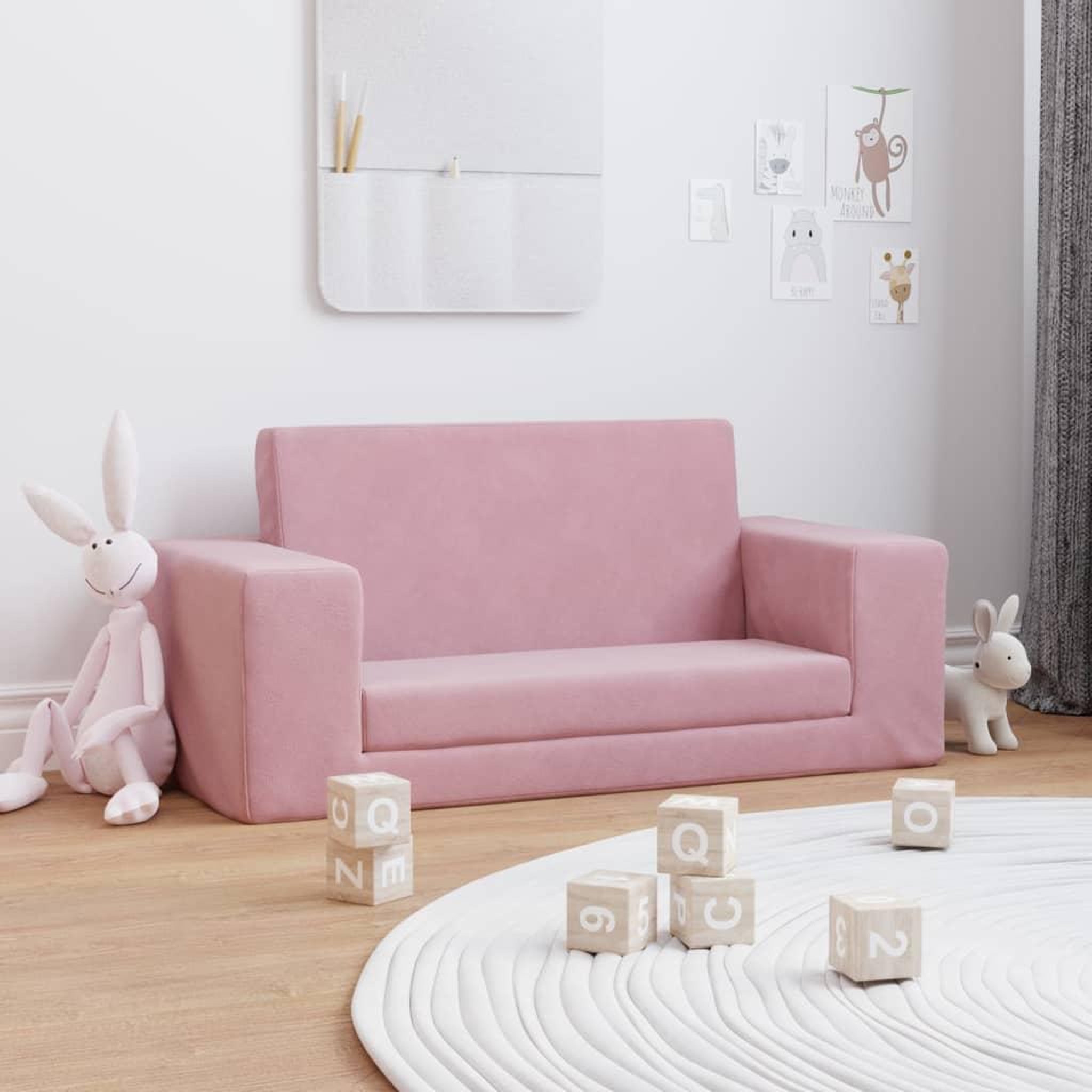 VIDAXL Canape-lit pour enfants 2 places rose peluche douce