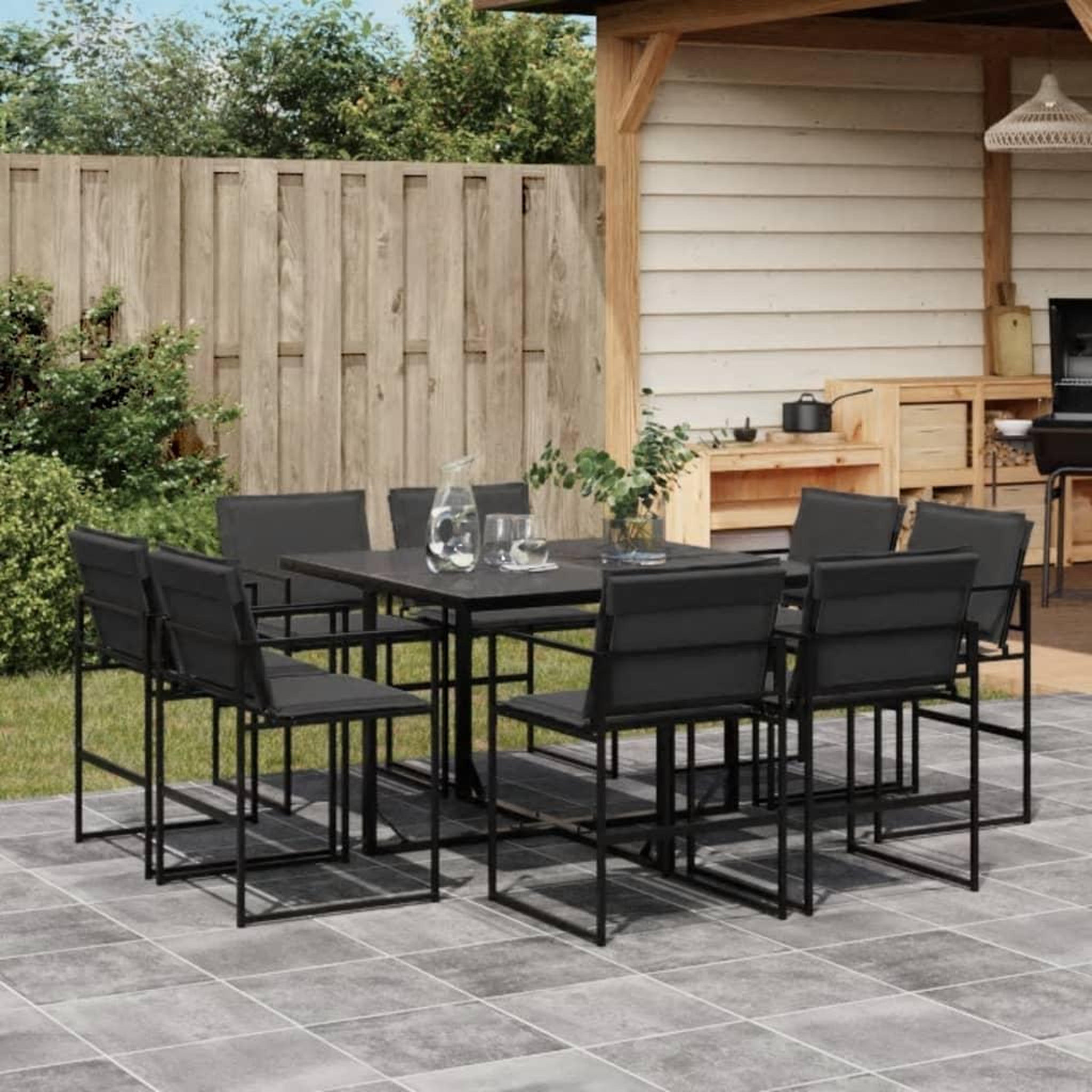 VIDAXL Ensemble a manger de jardin avec coussins 9 pcs noir textilene