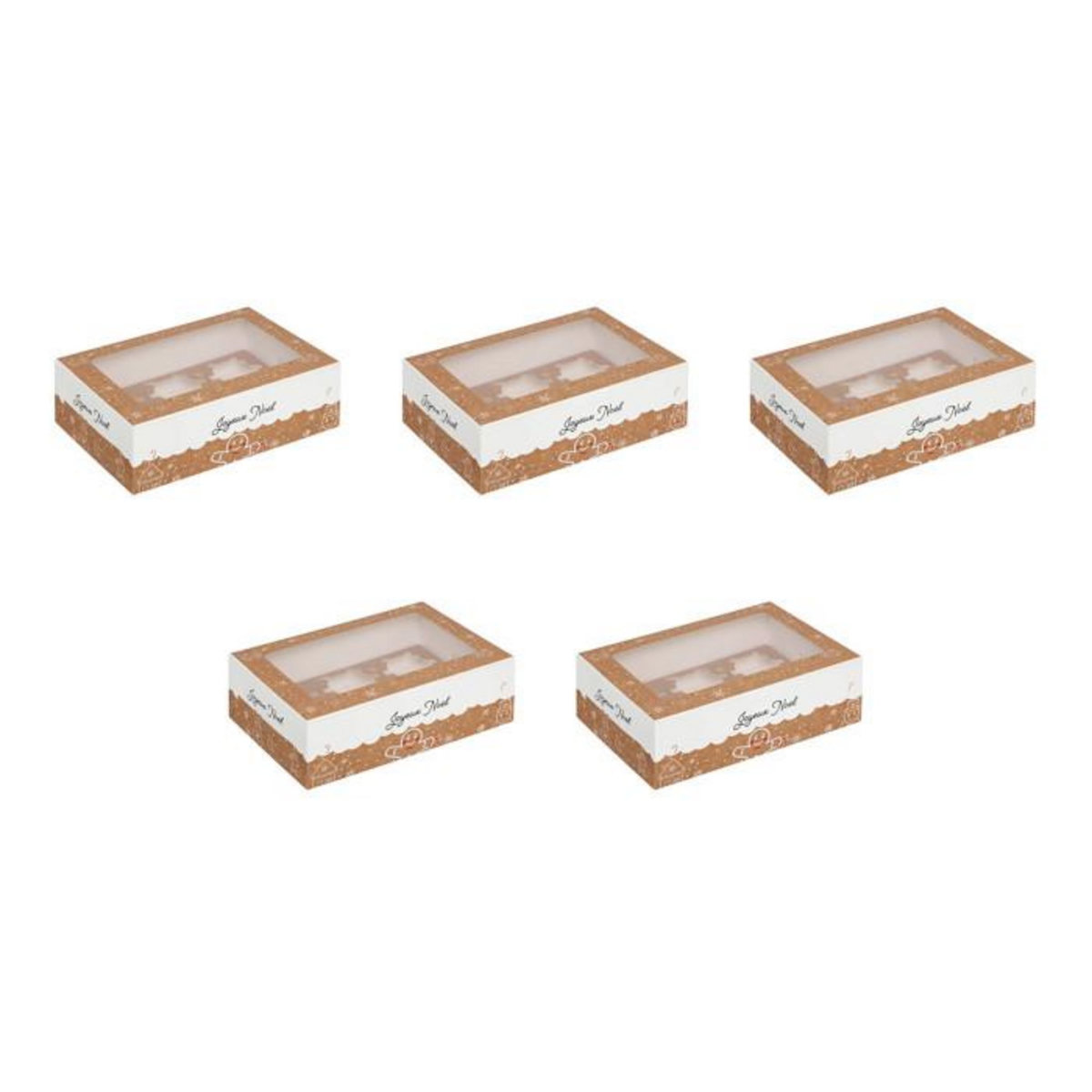 FIVE Lot de 5 Boîtes à Cupcakes  Noël  24cm Beige