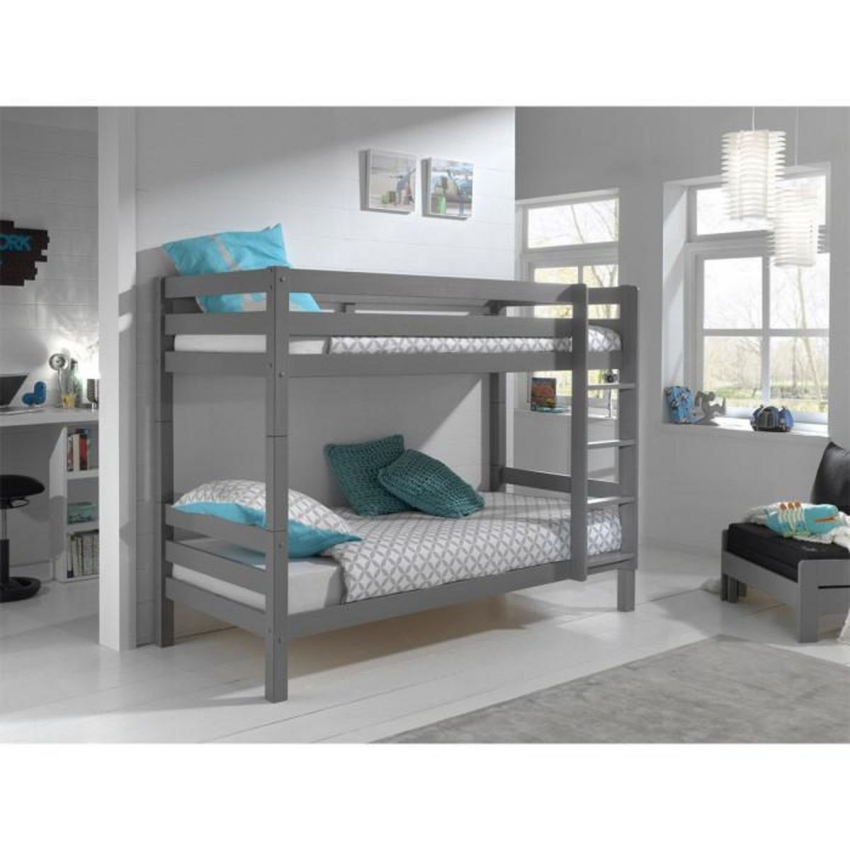 Paris Prix Lit Superposé Enfant Bois  Pino  90x200cm Gris