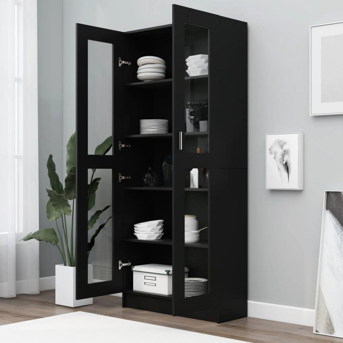 VIDAXL Armoire a vitrine Noir 82,5x30,5x185,5 cm Bois d'ingenierie