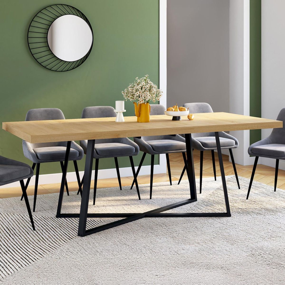 ID MARKET Table à manger extensible rectangle SELMA 6-10 personnes bois et noir 160-200 cm