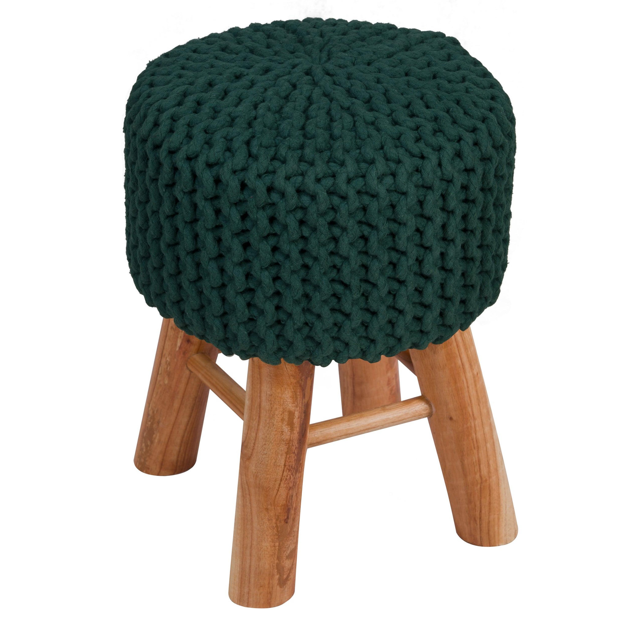 Voir la diapositive 2 : MAISON PAVANE Petit tabouret tricot en coton vert sapin-lisa