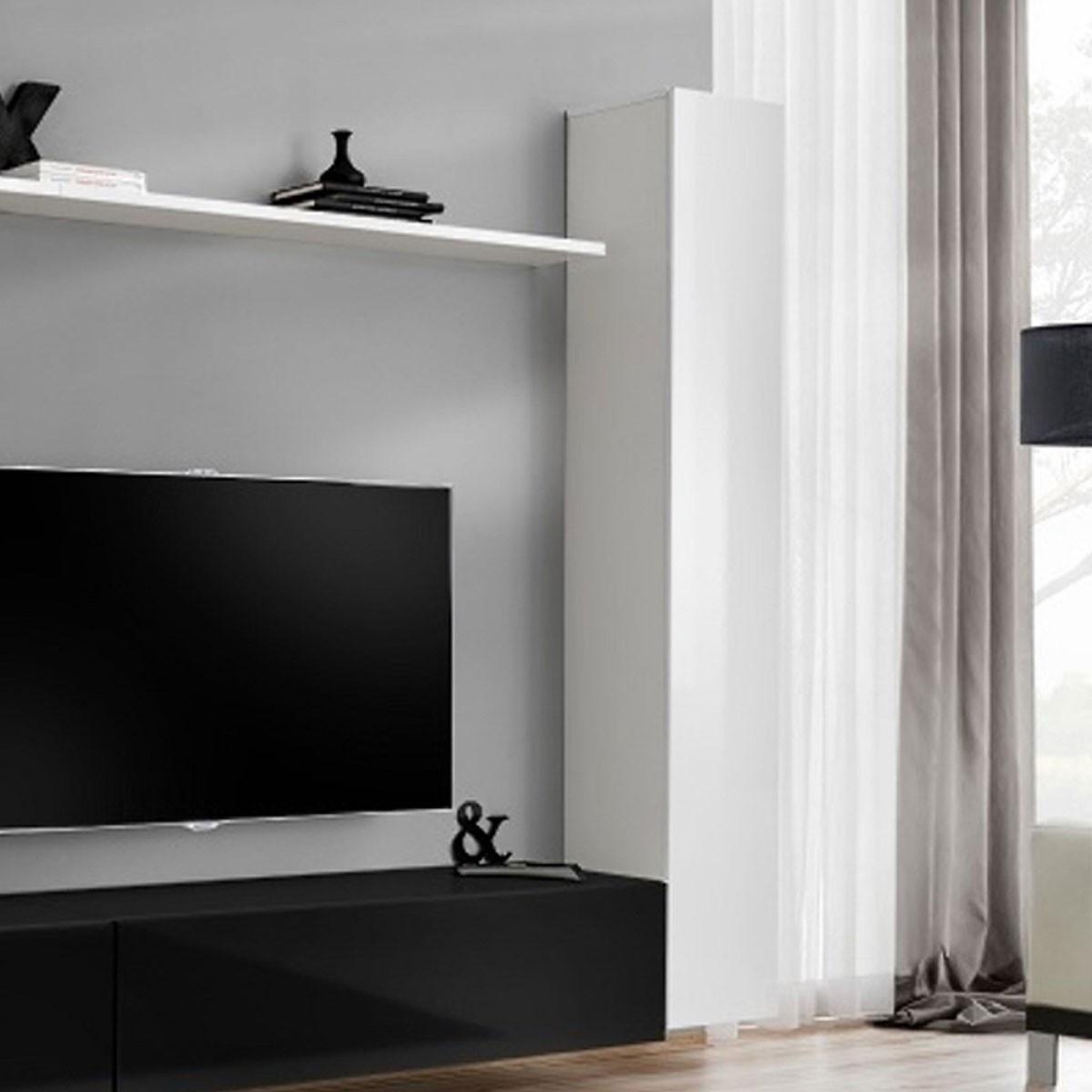 Voir la diapositive 3 : Paris Prix Meuble tv mural design  switch viii  280cm blanc & noir