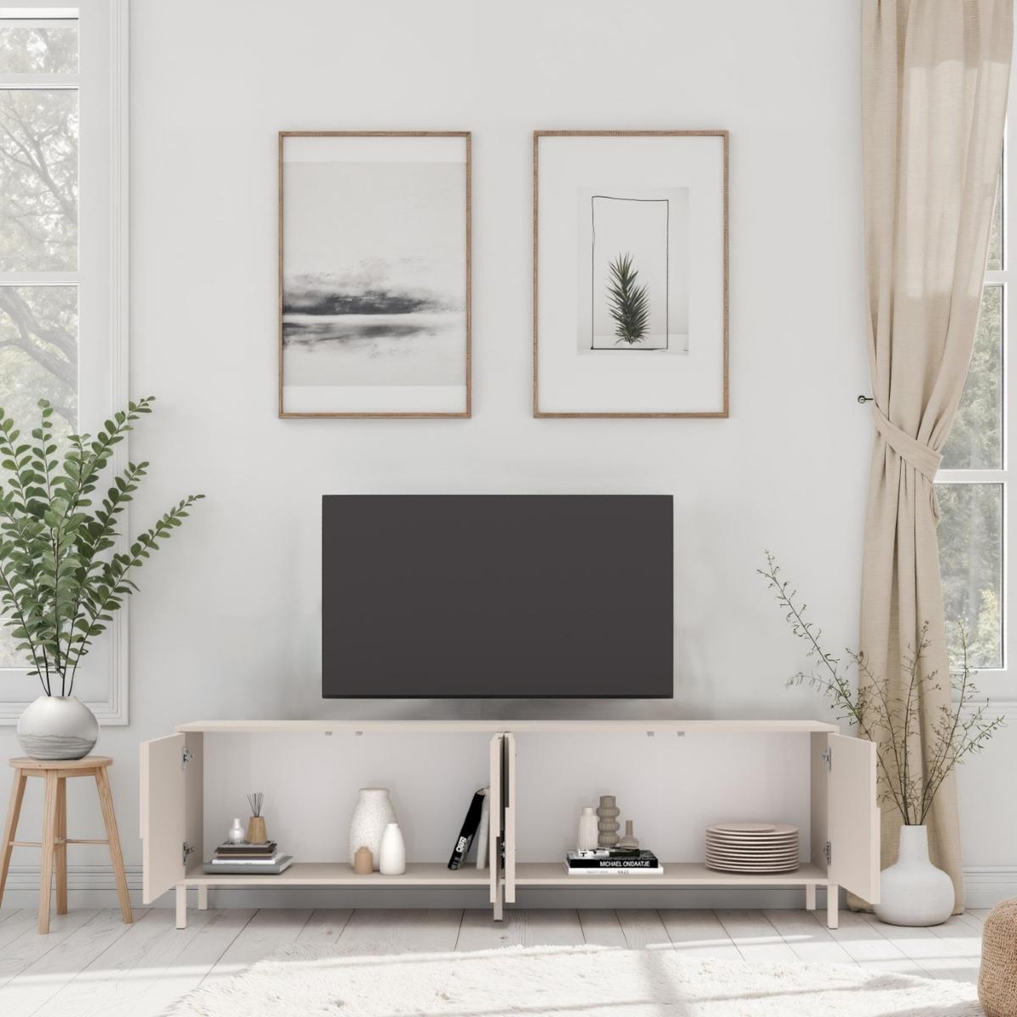Voir la diapositive 3 : JLC KREATION Meuble tv moderne beige 4 portes 205cm eros