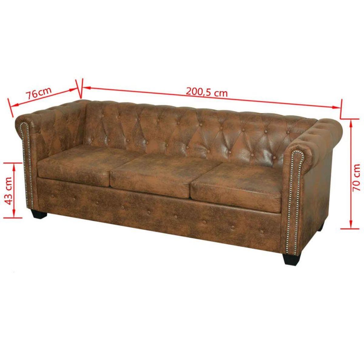 VIDAXL Canape Chesterfield 3 places cuir artificiel marron