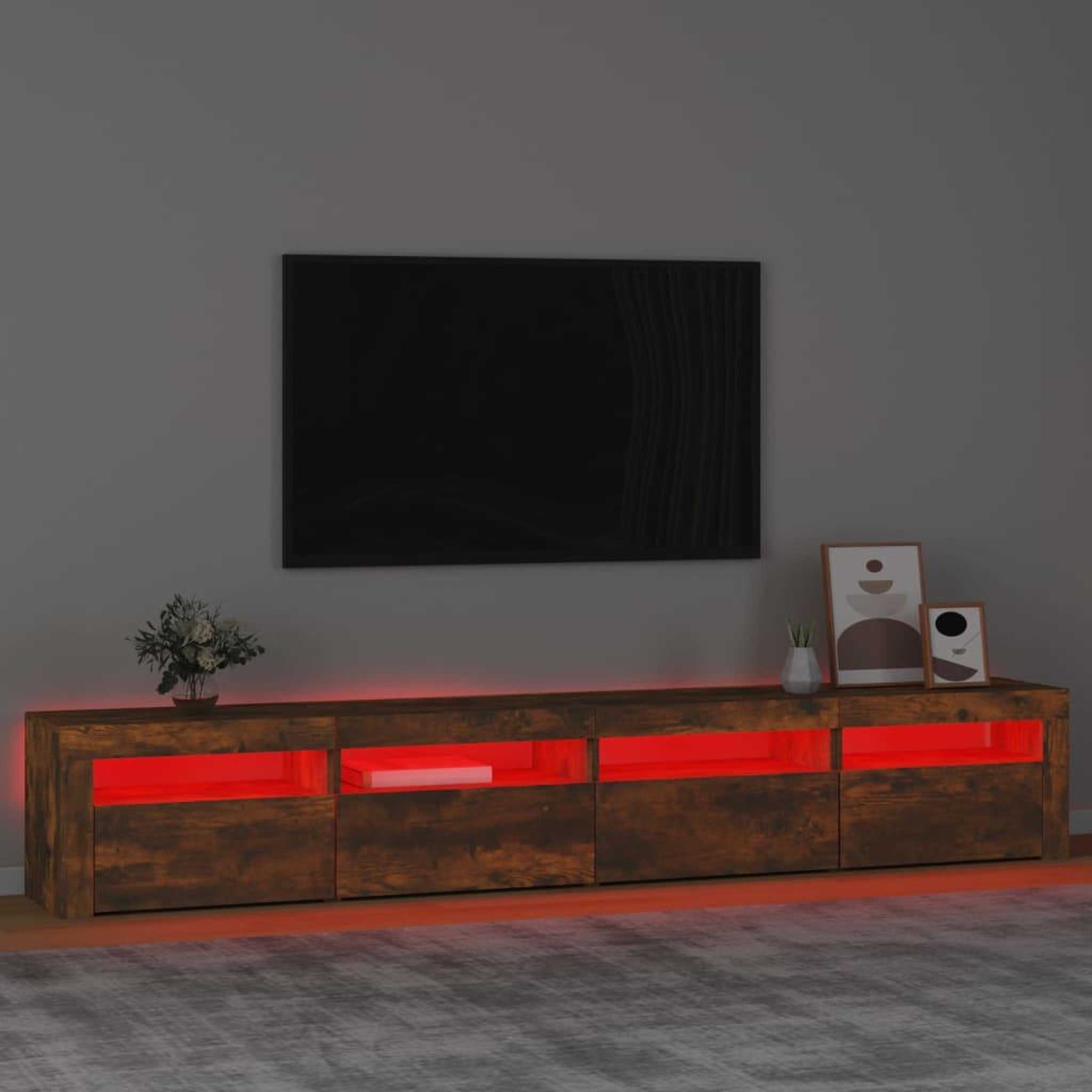 Voir la diapositive 5 : VIDAXL Meuble TV avec lumieres LED Chene fume 240x35x40 cm