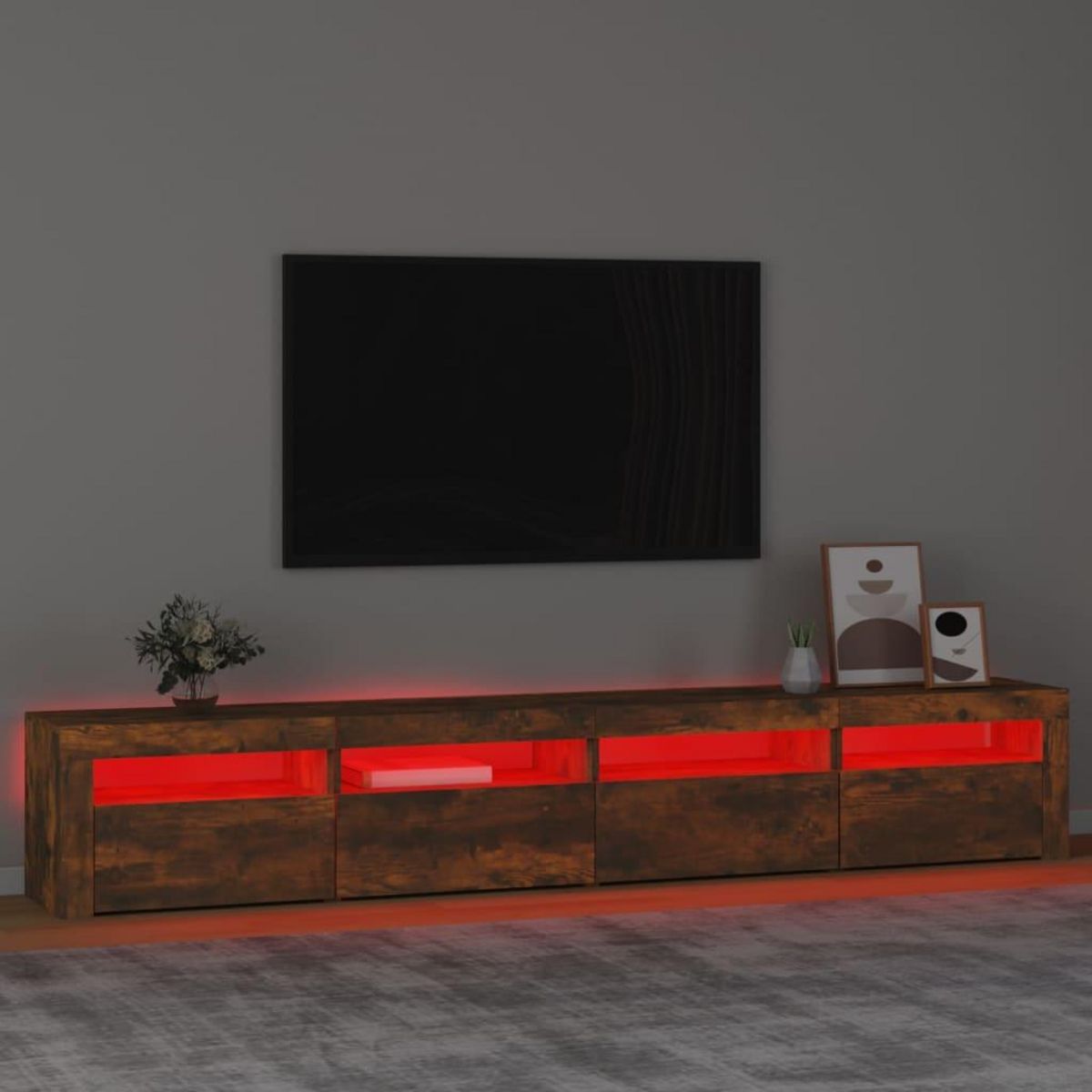 VIDAXL Meuble TV avec lumieres LED Chene fume 240x35x40 cm