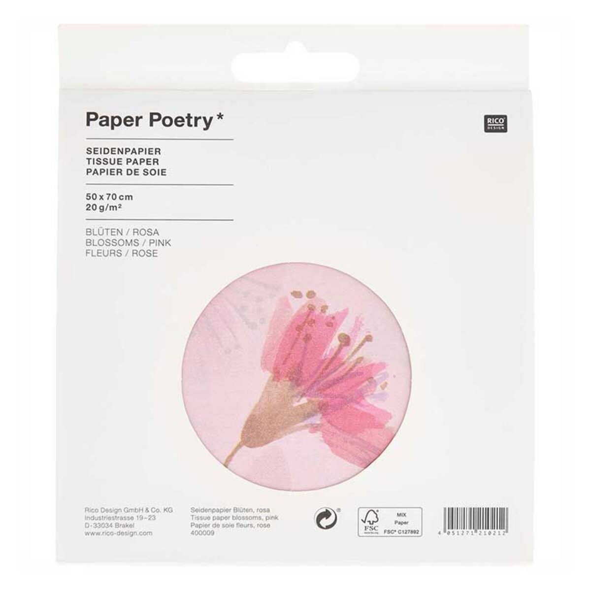 RICO DESIGN Papier de soie 5 feuilles 50 x 70 cm - Fleurs de cerisier rose  pas cher 
