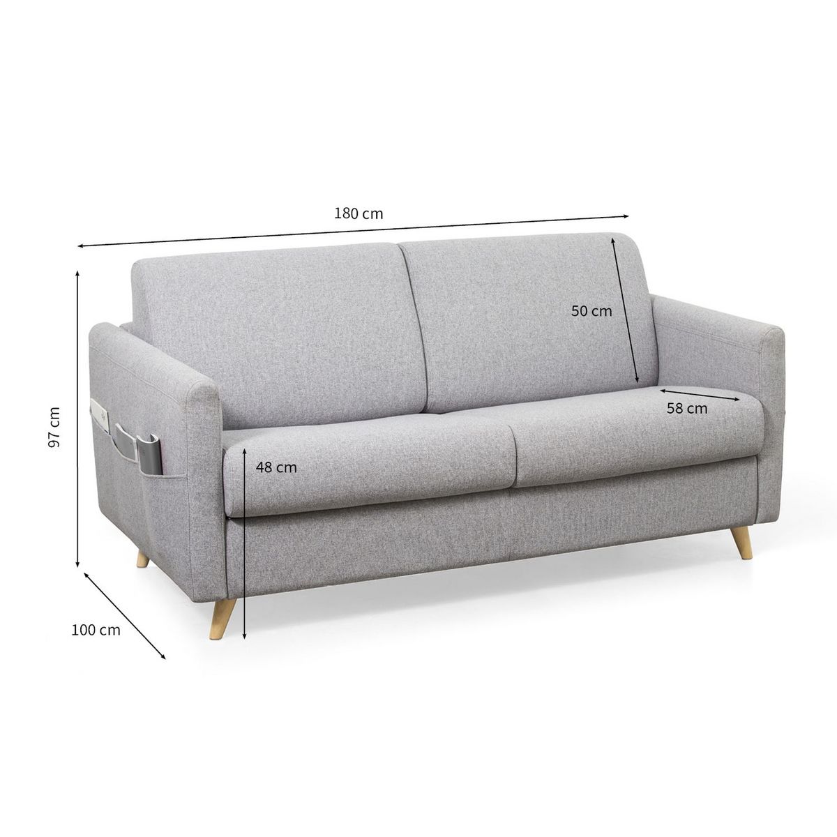 Canapé convertible  140 cm système couchage express 3 places en tissu TAMY