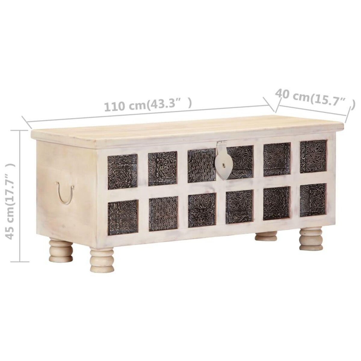 VIDAXL Boîte de rangement Blanc 110x40x45 cm Bois d'acacia massif