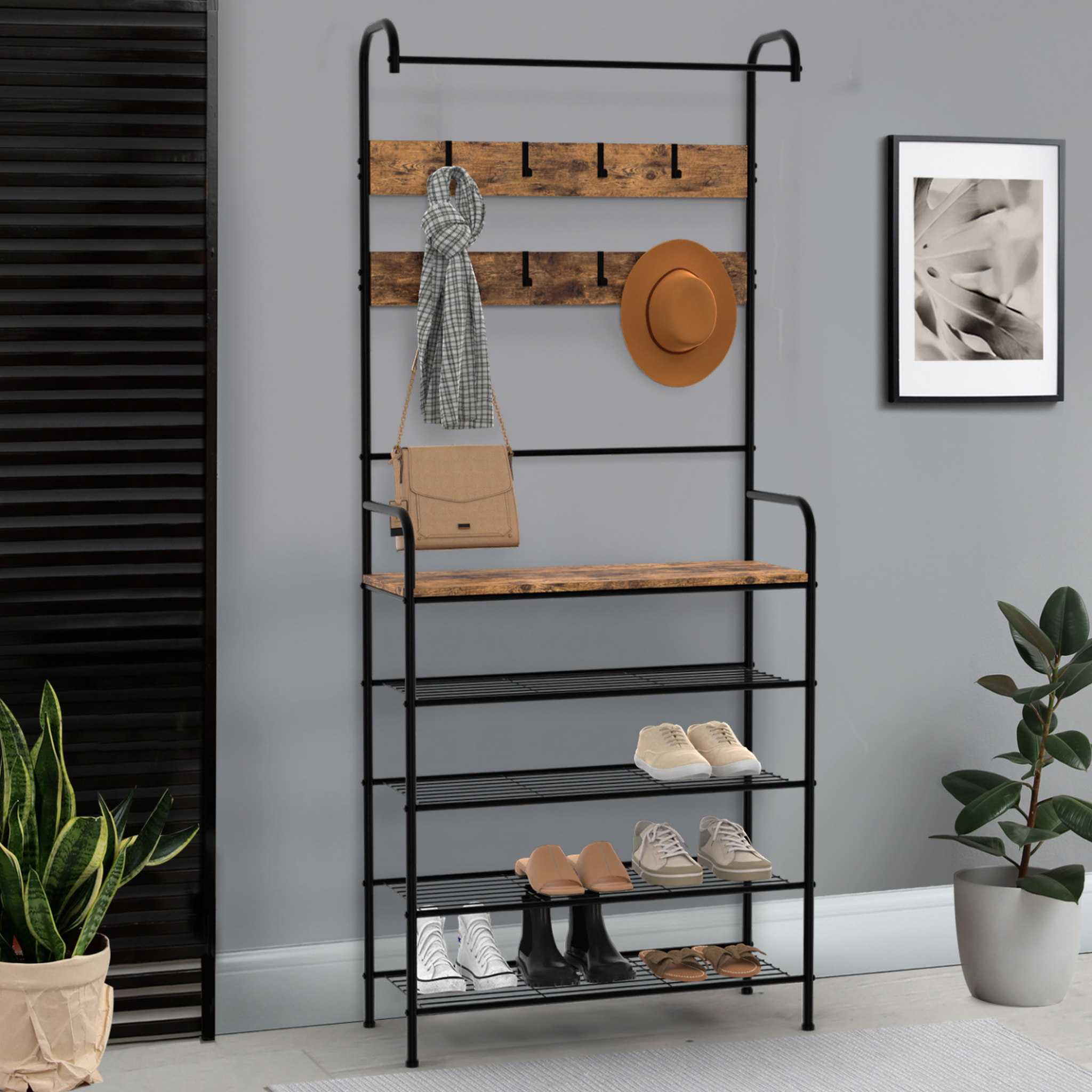 Voir la diapositive 2 : ID MARKET Vestiaire d'entrée pedro avec 5 étagères design industriel