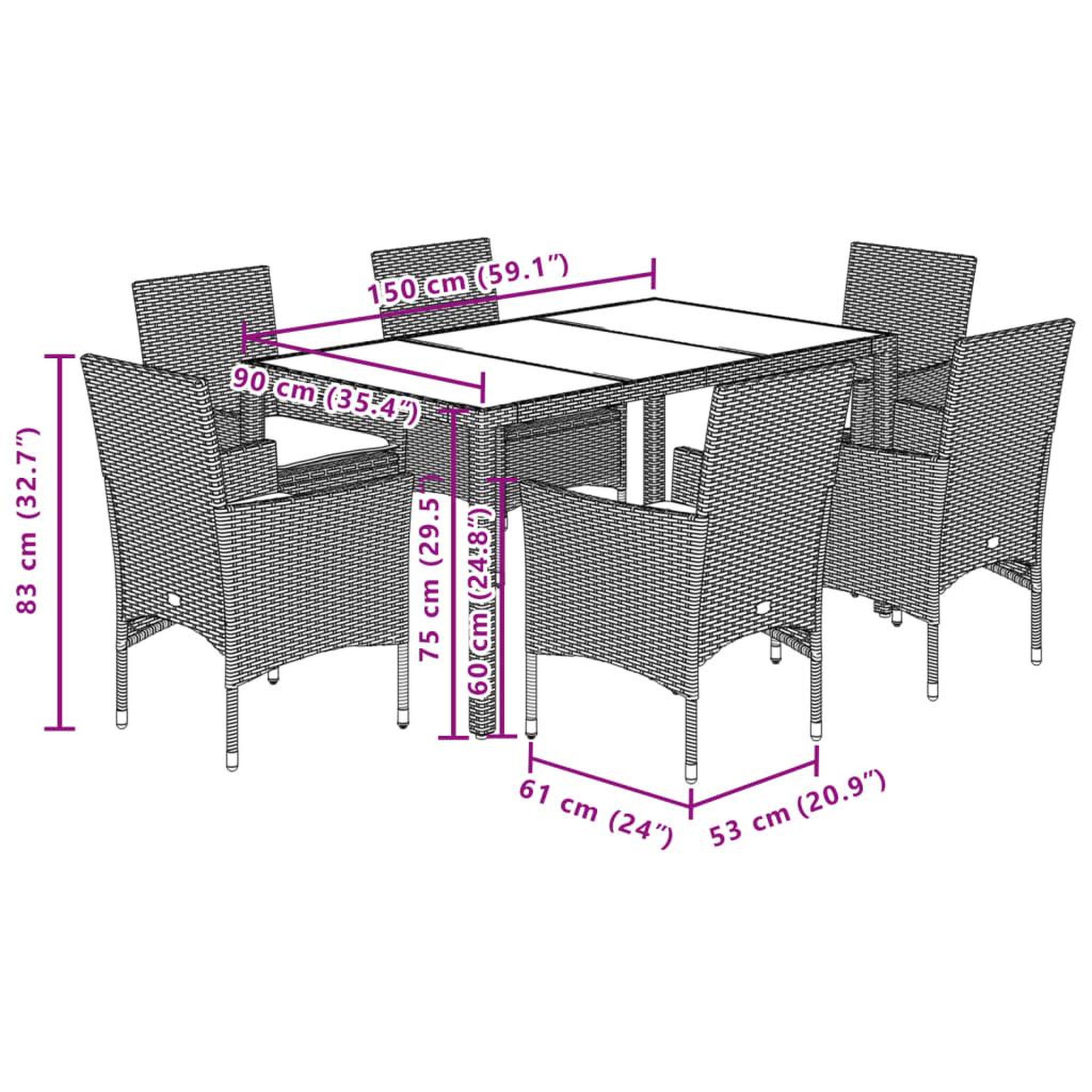 Voir la diapositive 6 : VIDAXL Ensemble a manger de jardin et coussins 7pcs noir rotin acacia