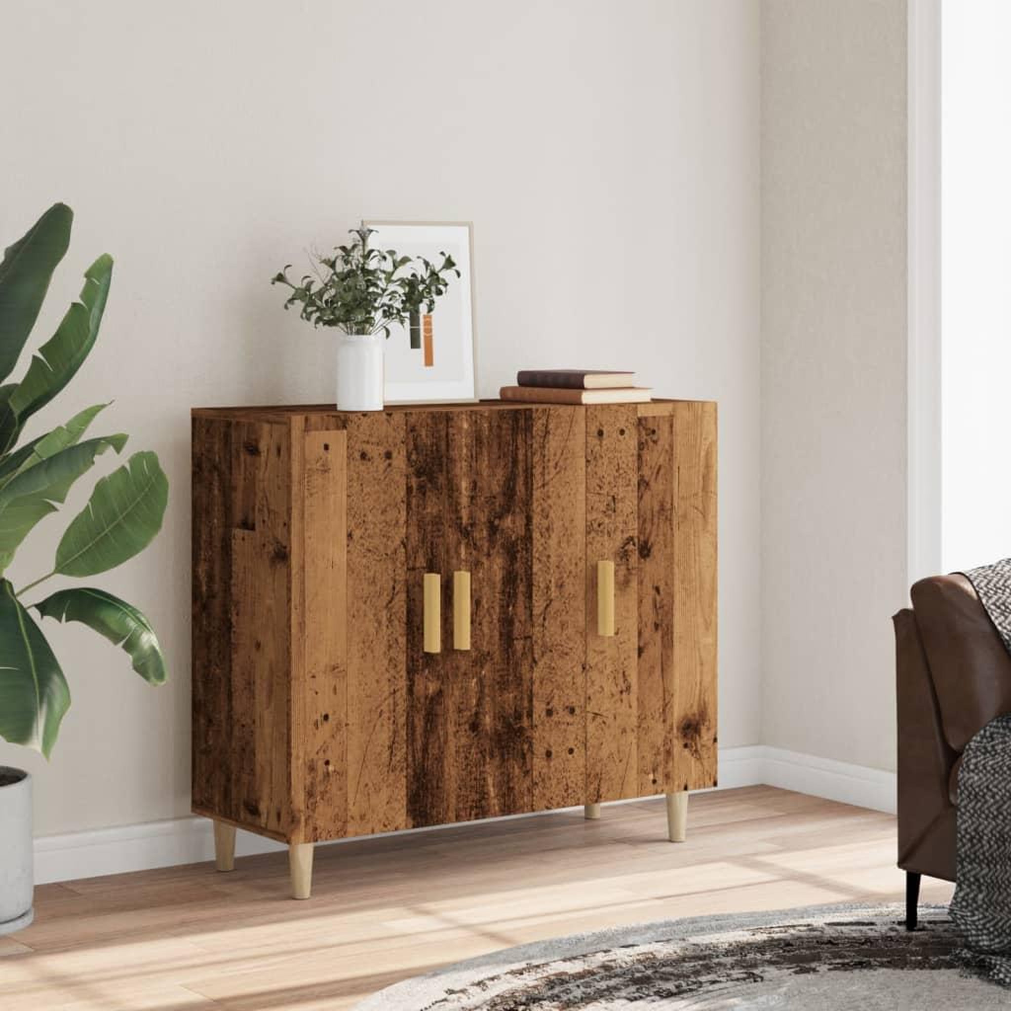 Voir la diapositive 3 : VIDAXL Buffet vieux bois 90x34x80 cm bois d'ingenierie