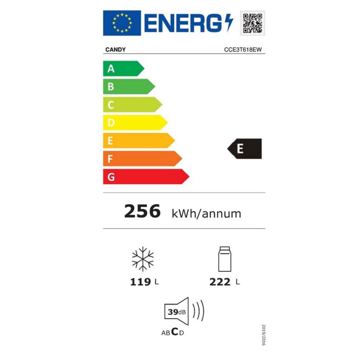 Candy Réfrigérateur combiné 60cm 341l nofrost blanc - CCE3T618EW