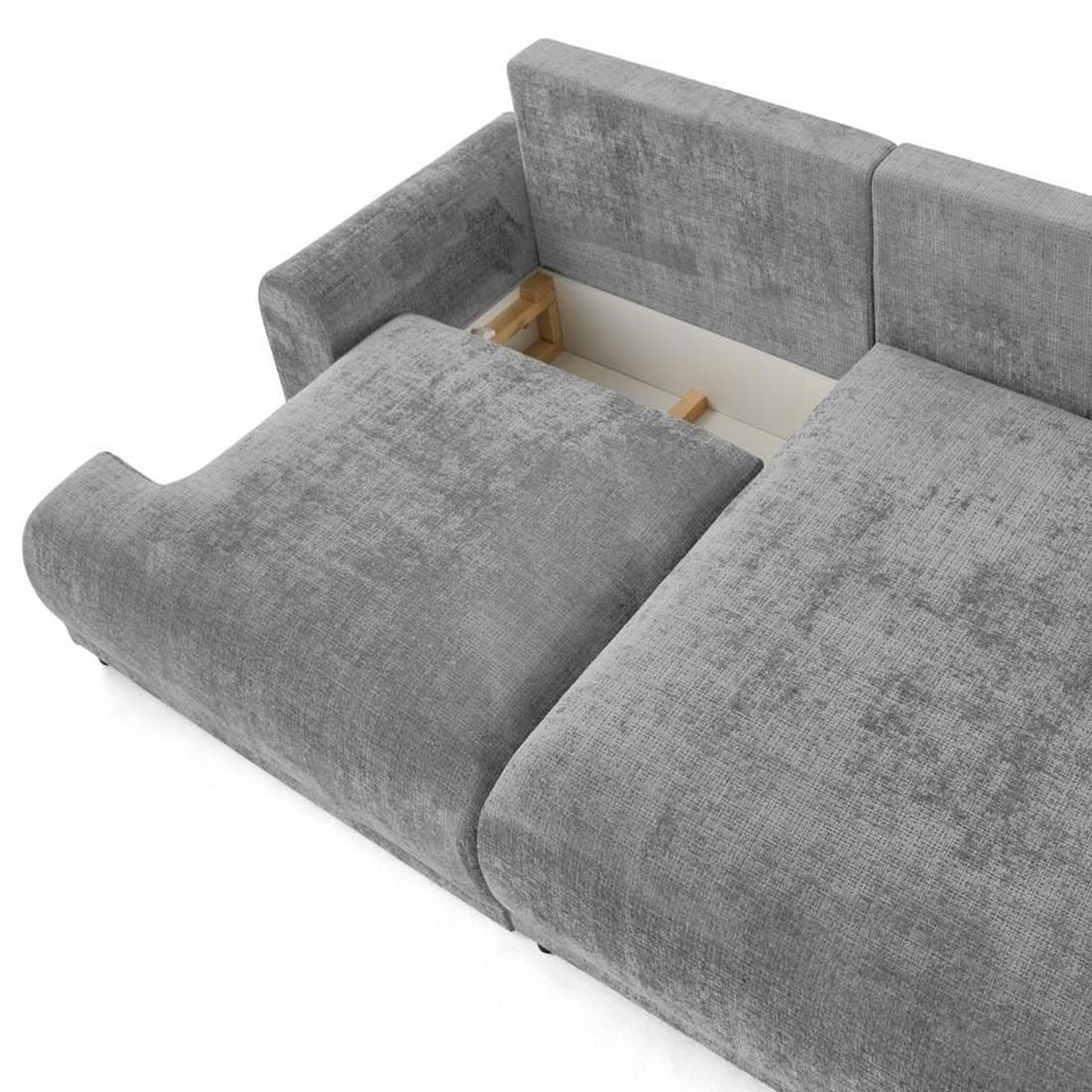 Voir la diapositive 3 : BEST MOBILIER Nelly - canapé d'angle droit 4 places convertible avec coffre en velours texturé