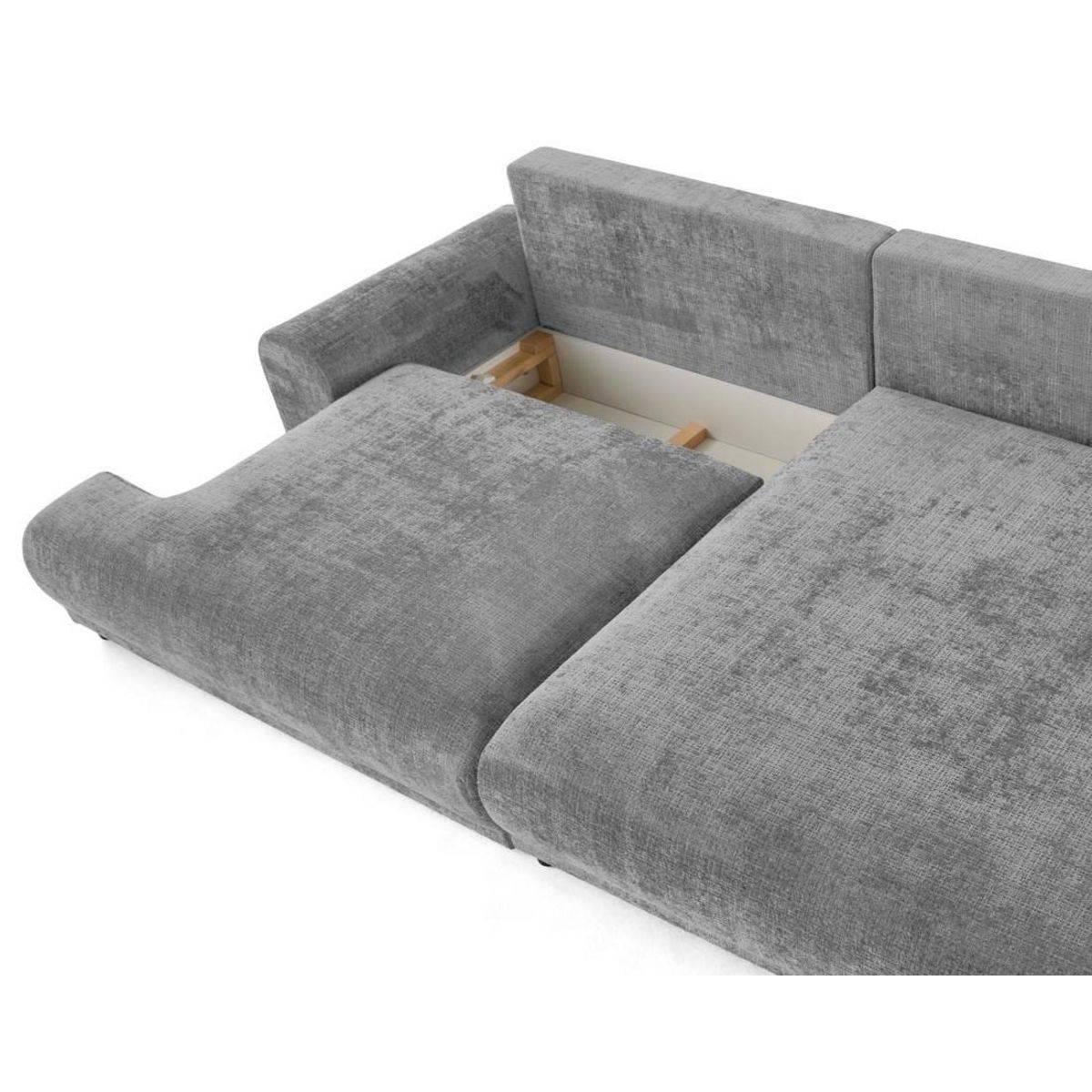 LISA DESIGN Nelly - canapé d'angle droit 4 places convertible avec coffre en velours texturé