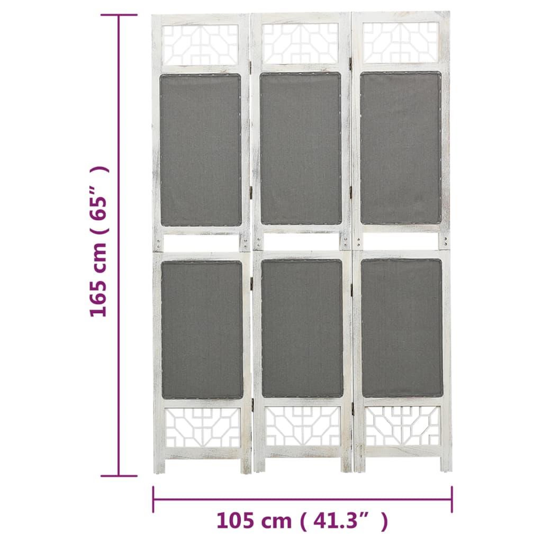Voir la diapositive 6 : VIDAXL Cloison de separation 3 panneaux Gris 105x165 cm Tissu