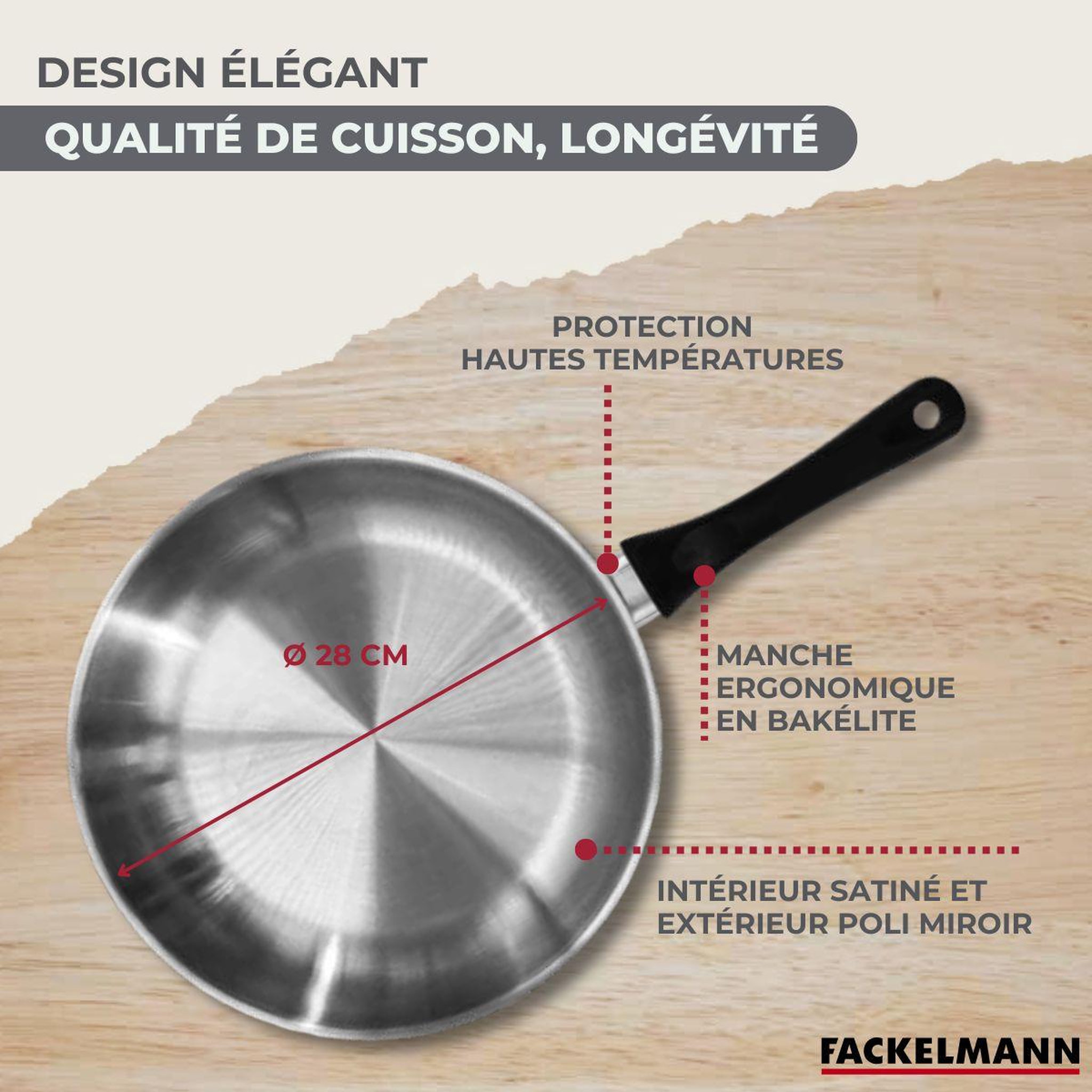 Voir la diapositive 6 : Fackelmann Poêle en inox 28 cm Fackelmann Geneva