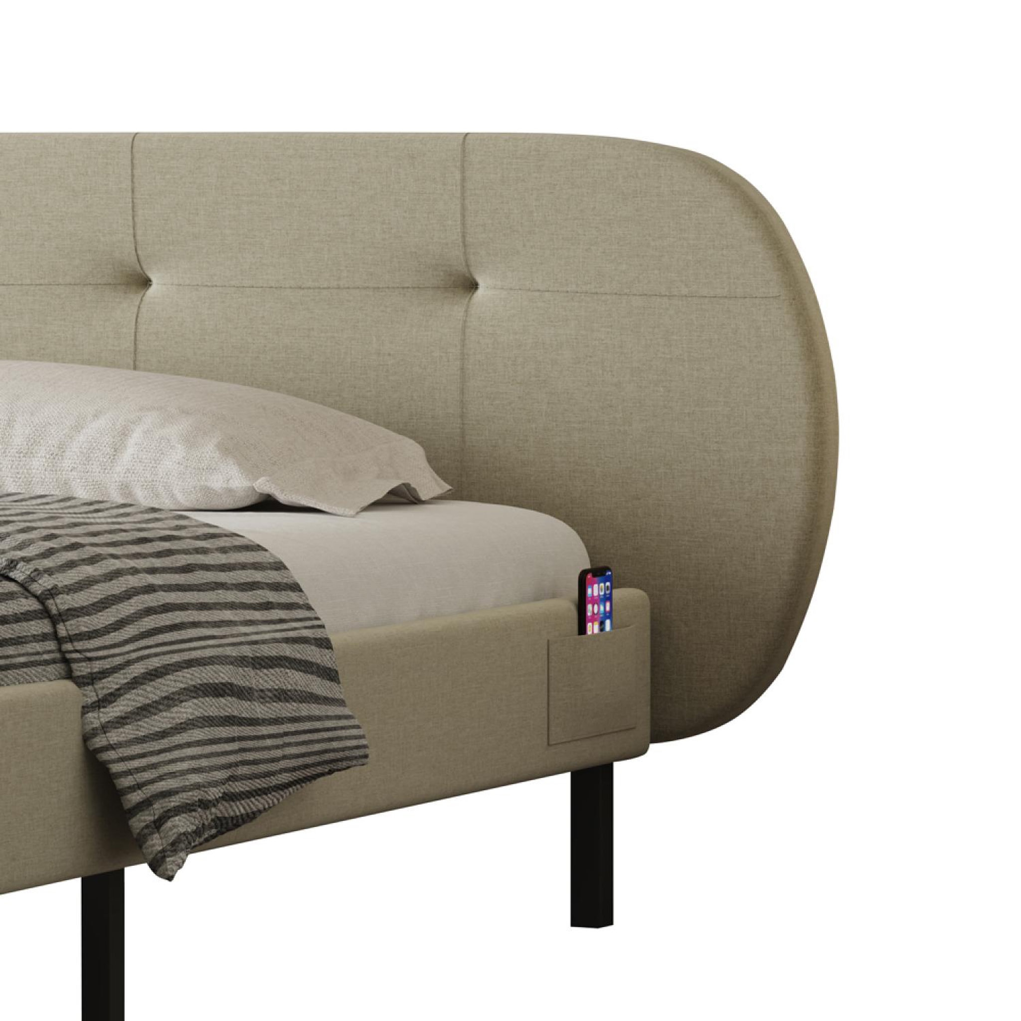 Voir la diapositive 6 : CONCEPT USINE Lit capitonné 140x190cm beige avec tête de lit et sommier tulsa
