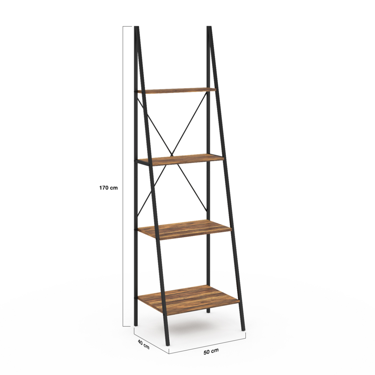 ID MARKET Etagère échelle 4 niveaux HAWKINS bois foncé design industriel 170 cm