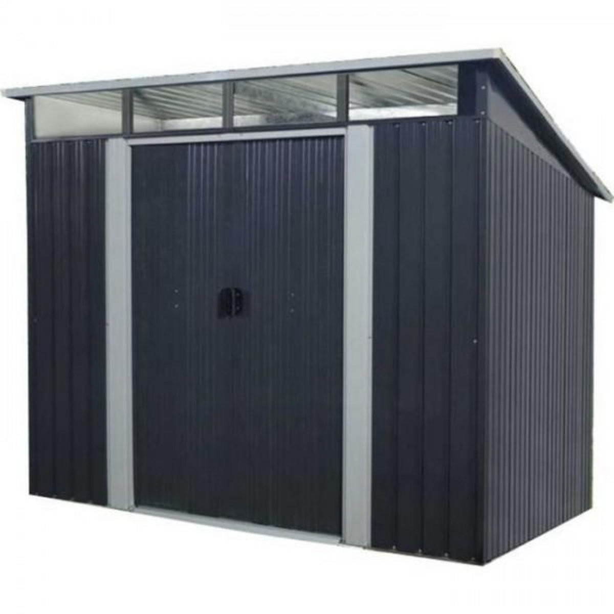 MARKET24 SOLER Abri de jardin en métal 4,61 m² - 238 x 193 x 202 cm - Kit d'ancrage inclus, 2 portes coulissantes - Gris