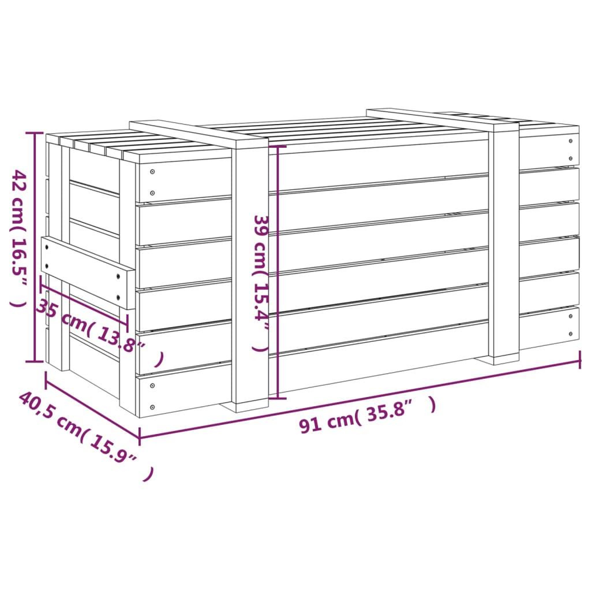 Voir la diapositive 6 : VIDAXL Boîte de rangement Gris 91x40,5x42 cm Bois massif de pin