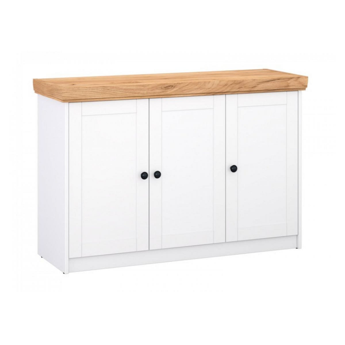 HomeStyle4U Commode moderne en bois massif avec finition blanche et chêne - 123 x 82 x 42 cm