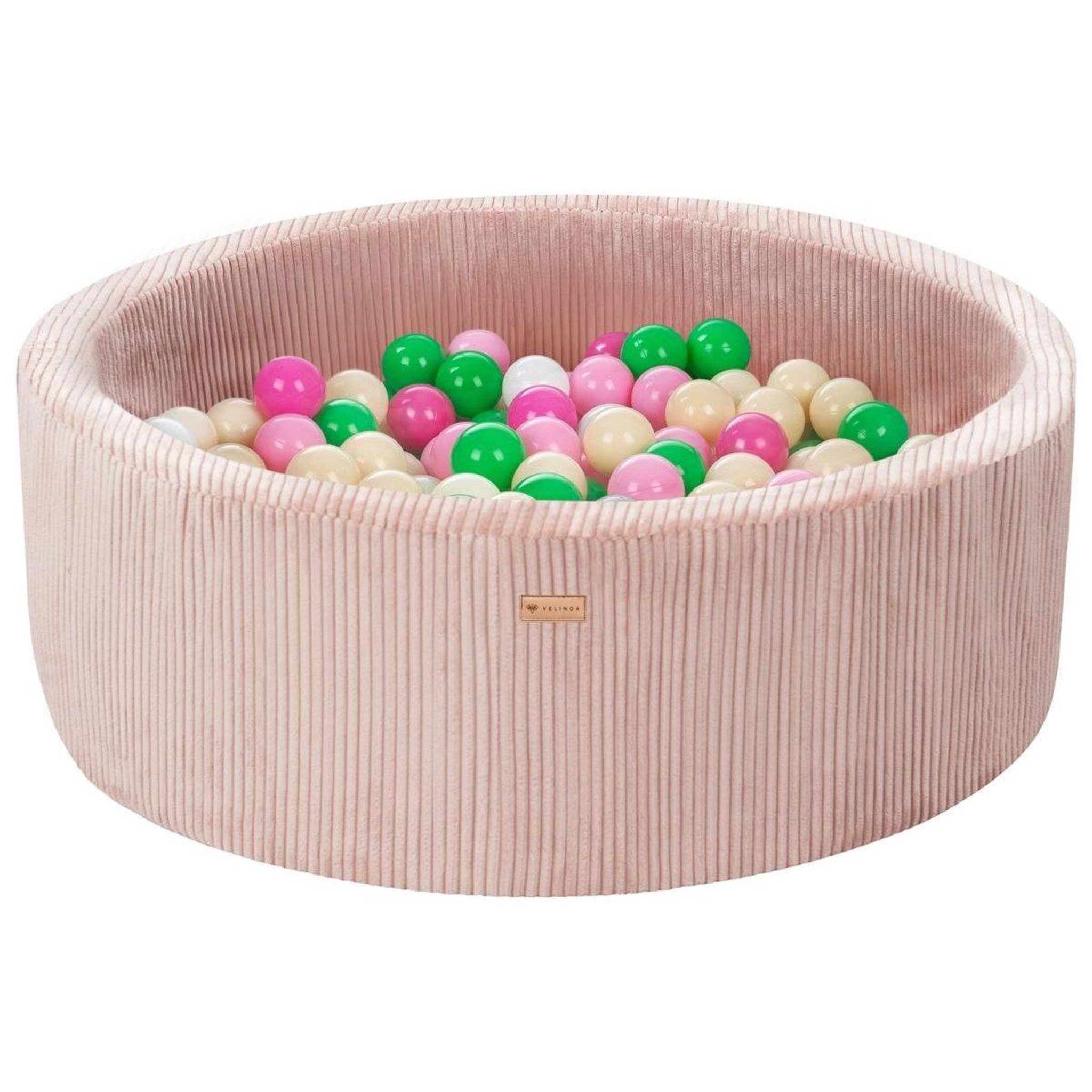 VELINDA Piscine à balles en velours côtelé avec 300 balles, diamètre env. 90 cm — rose clair