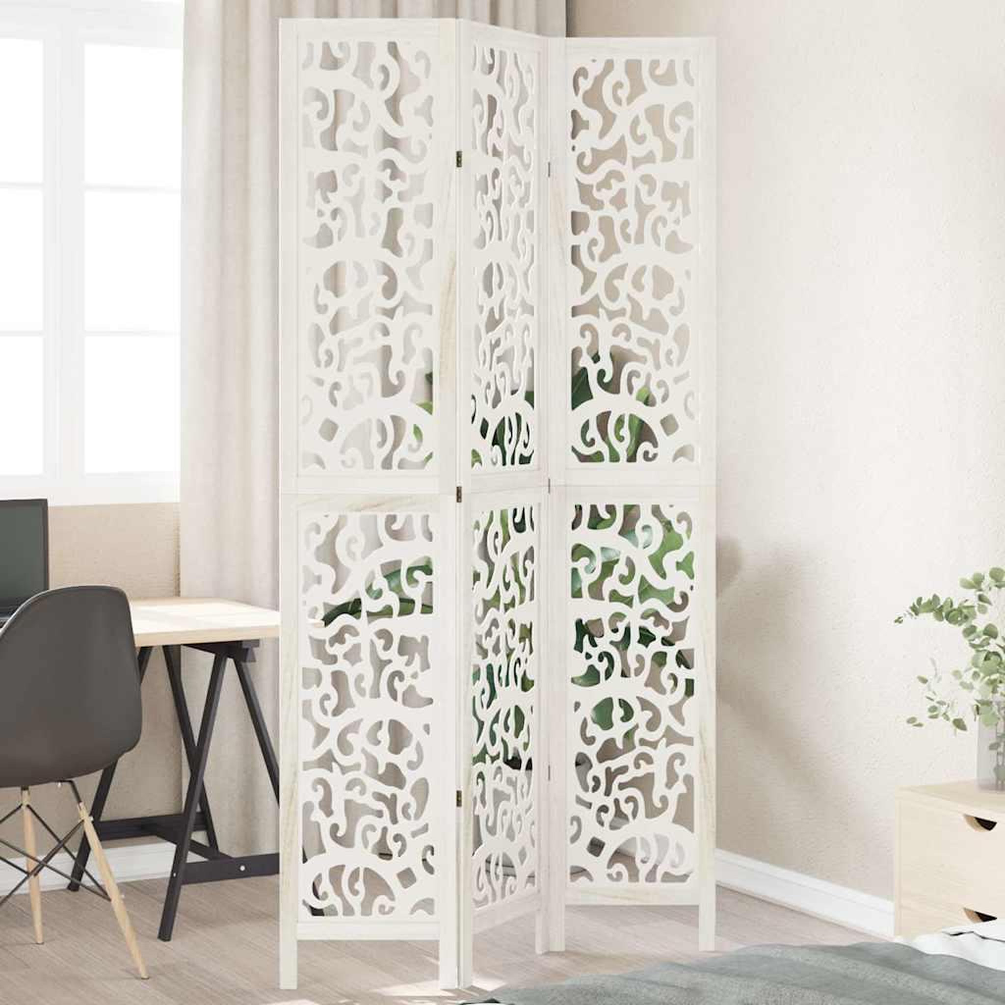 VIDAXL Cloison de separation 3 panneaux blanc bois de paulownia massif