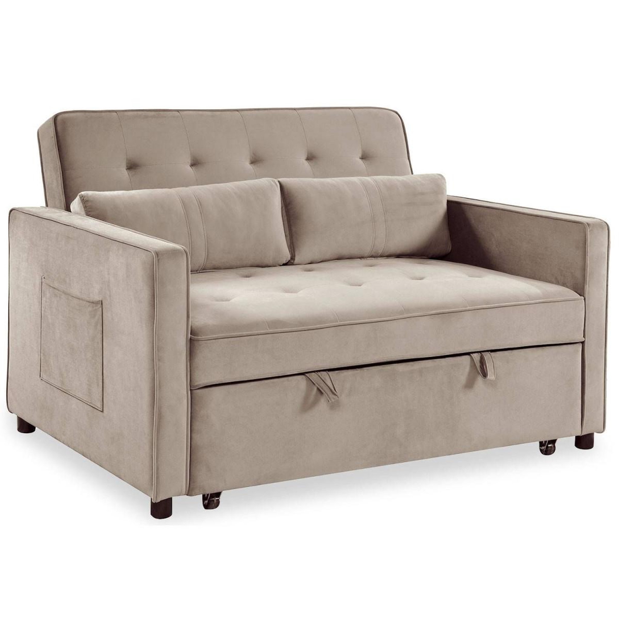 Voir la diapositive 3 : Paris Prix Canapé Convertible 2 Places Velours  Léa  133cm Beige