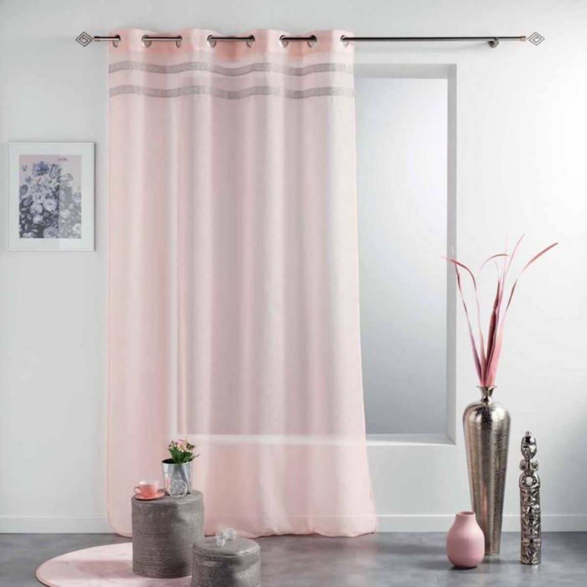 Paris Prix Rideau Voilage à Œillets  Satinela  140x240cm Rose