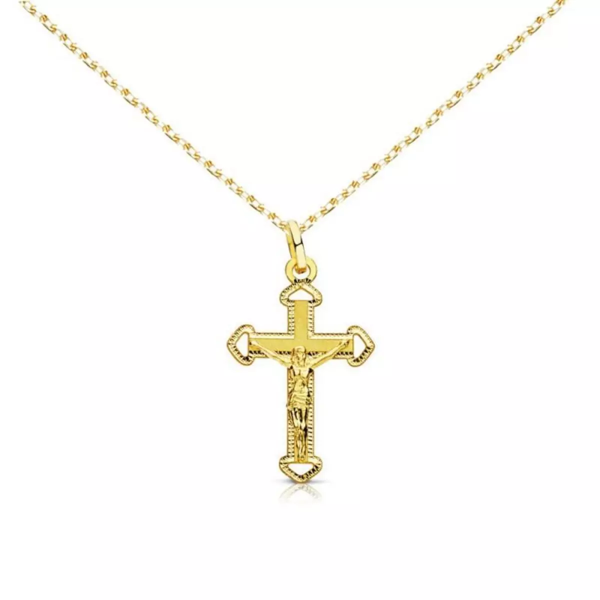 L'ATELIER D'AZUR Collier - Médaille Croix Or 18 Carats 750/000 - Christ sur la Croix - Chaine Dorée