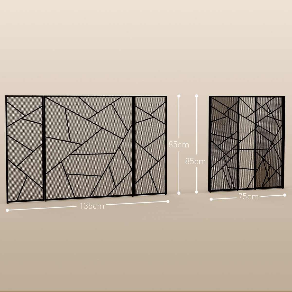 HOMCOM Pare-feu cheminée poêle design graphique - 3 volets pliables - dim. 135L x 1,2l x 85H cm - acier métal noir