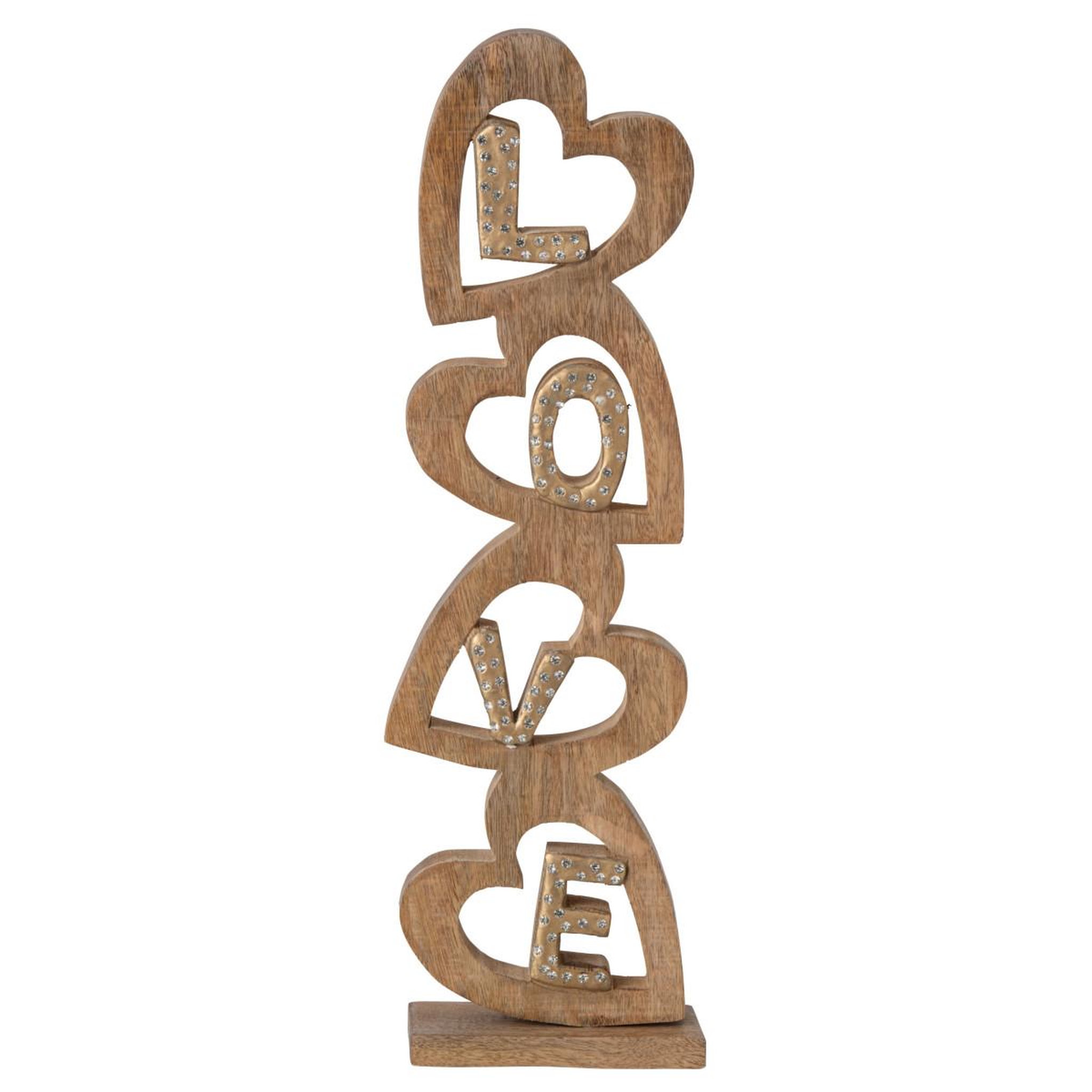 J-LINE Mot déco à poser cœurs  love  52cm naturel & doré