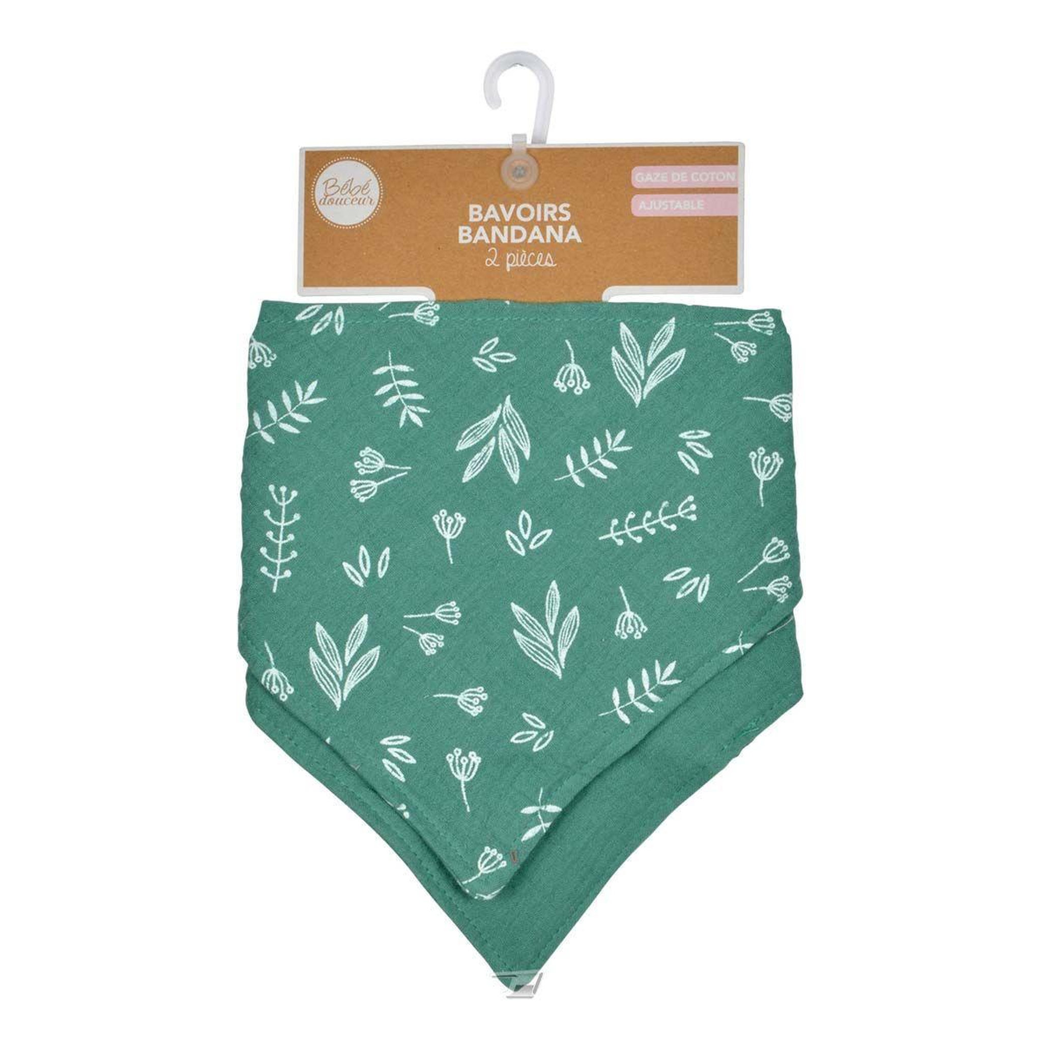 Voir la diapositive 4 : BEBE DOUCEUR Lot de 2 bavoirs bébé  bandana  41cm vert foncé