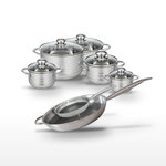 ELO Lot 2 Poêles 24/32cm & 5 Faitouts 12/14/16/20/24cm Elo Relief Solution