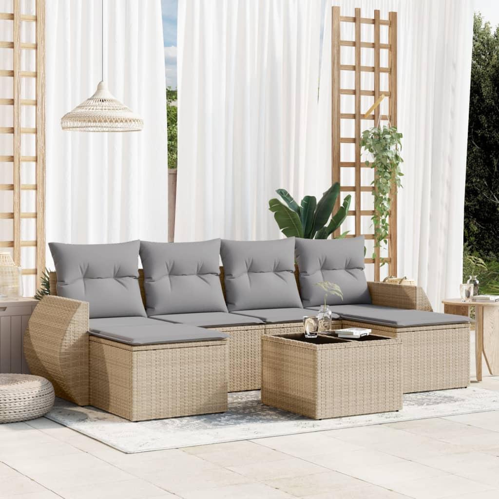 VIDAXL Salon de jardin avec coussins 7 pcs beige resine tressee
