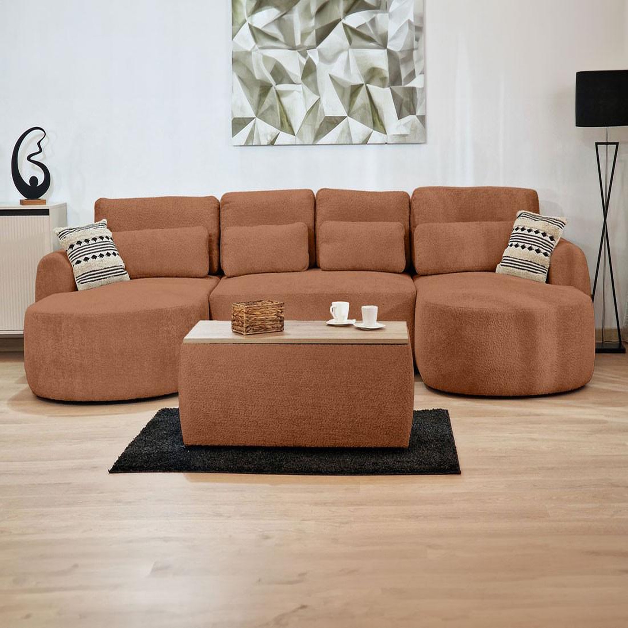 Voir la diapositive 6 : BEST MOBILIER Mahina - canapé panoramique en u 7 places - convertible avec coffre - en tissu bouclette