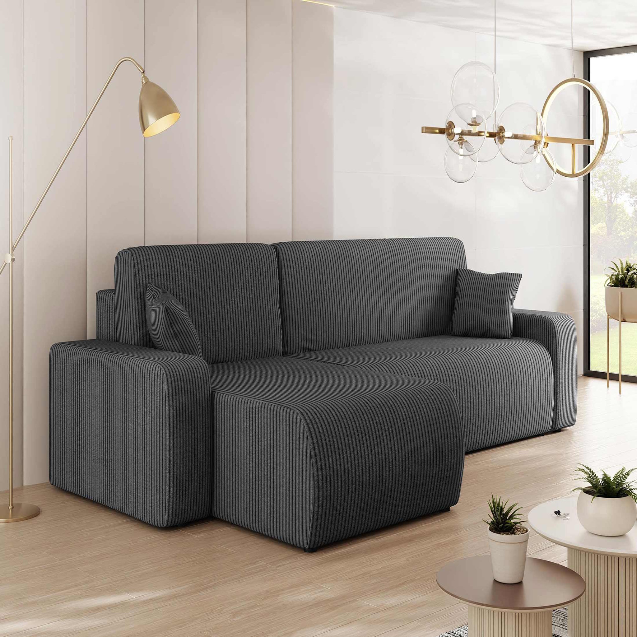 Voir la diapositive 1 : BEST MOBILIER Artemisa - canapé d'angle réversible 4 places - convertible avec coffre - en velours côtelé