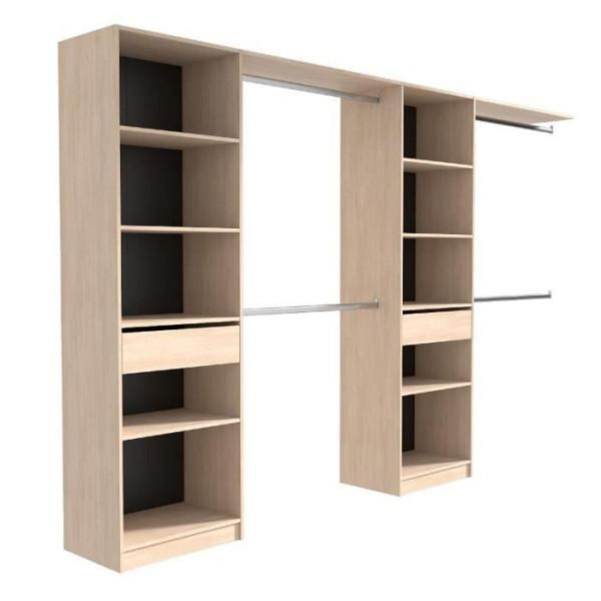 EKIPA EKIPA Dressing extensible - 2 colonnes avec 2 tiroirs et 10 étageres + 4 penderies - Décor chene - L 320 x P 40 x H 200 cm - D